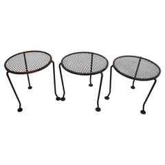 Set of Three Graduated Wrought Iron Garden Patio Poolside Tables