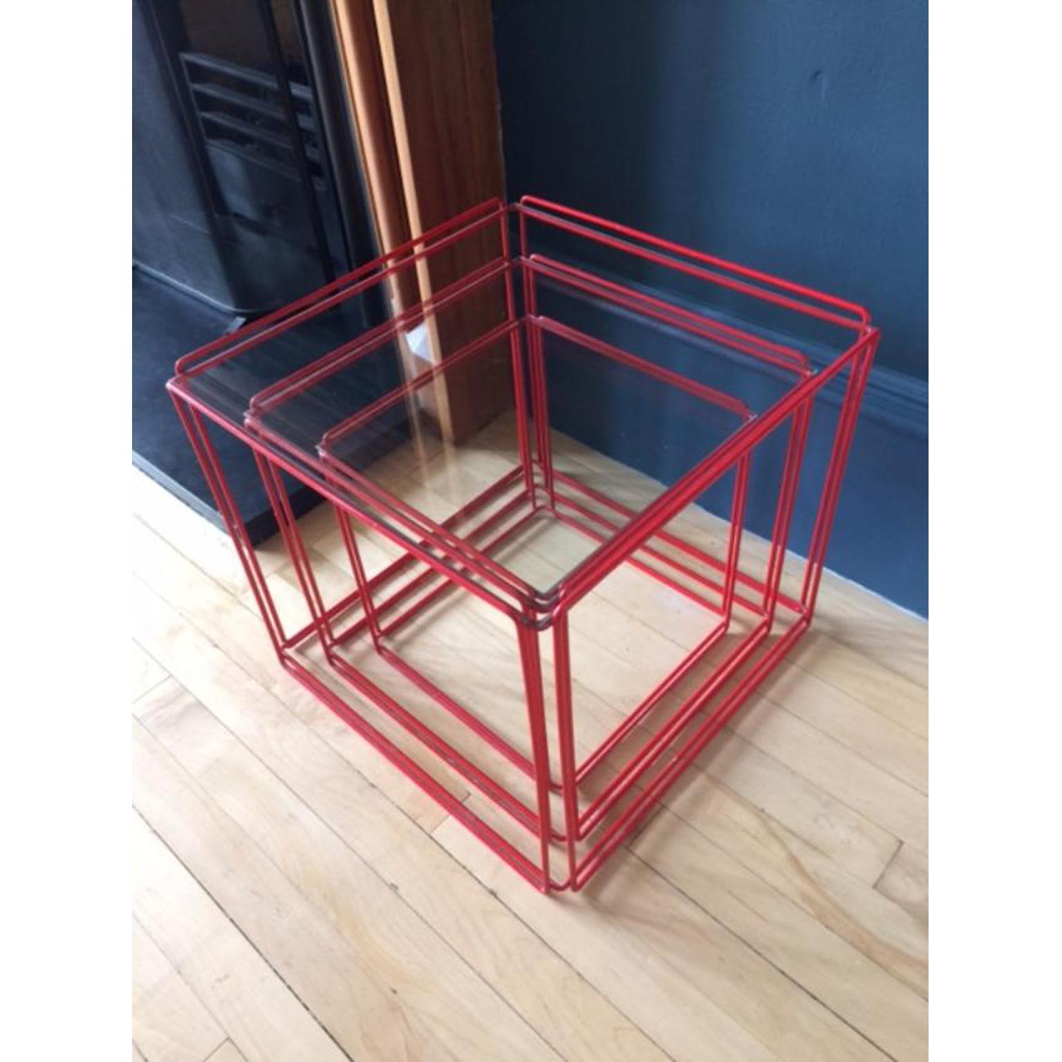 Late 20th Century Set of Three Graphical 'Isocele' Red Nesting Tables Max Sauze for Atrow, 1970