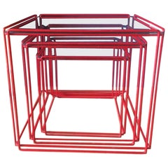 Set of Three Graphical 'Isocele' Red Nesting Tables Max Sauze for Atrow, 1970