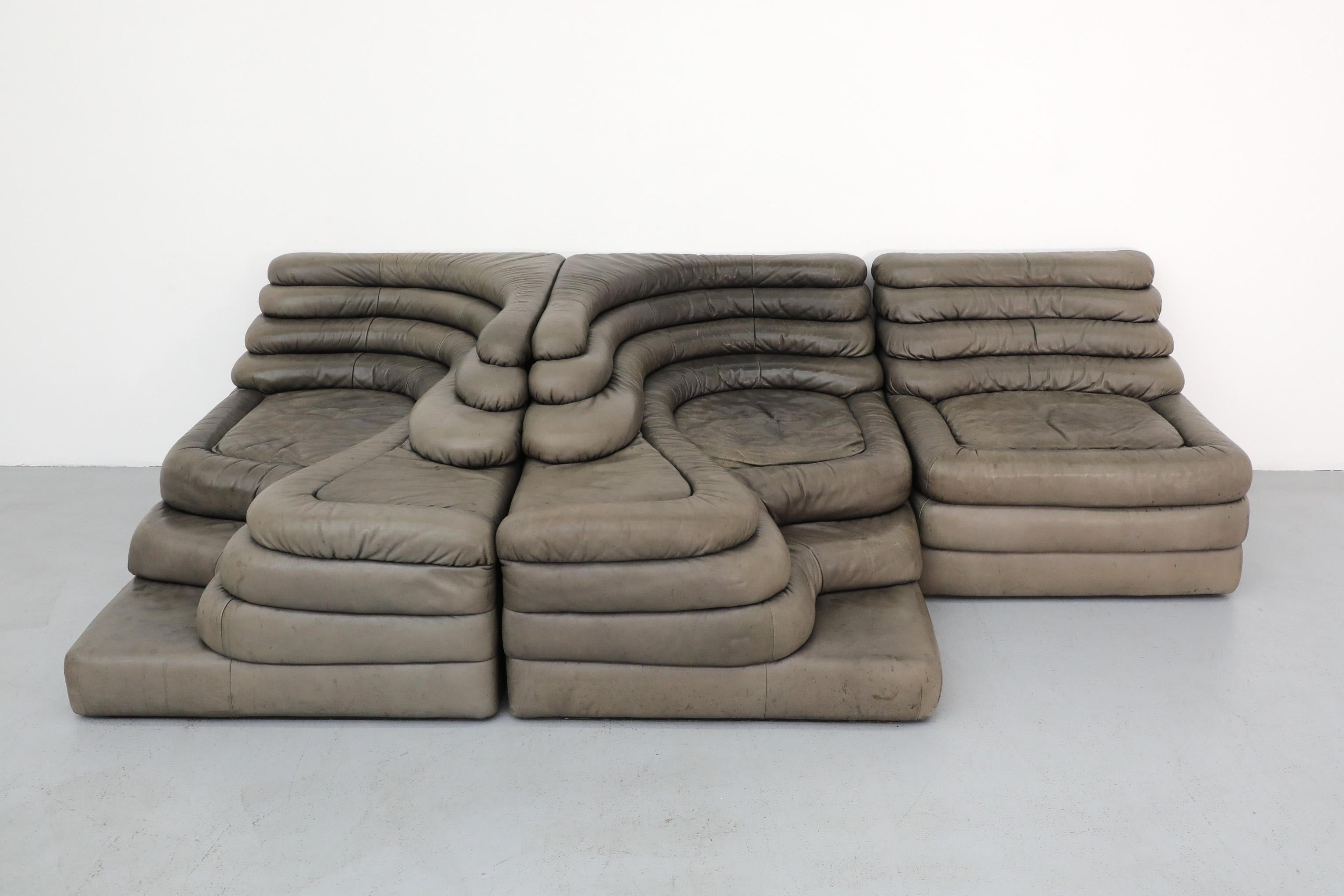 Mid-Century Modern Ensemble de trois canapés De Sede DS-1025 Terrazza en cuir gris par Ubald Klug, 1970