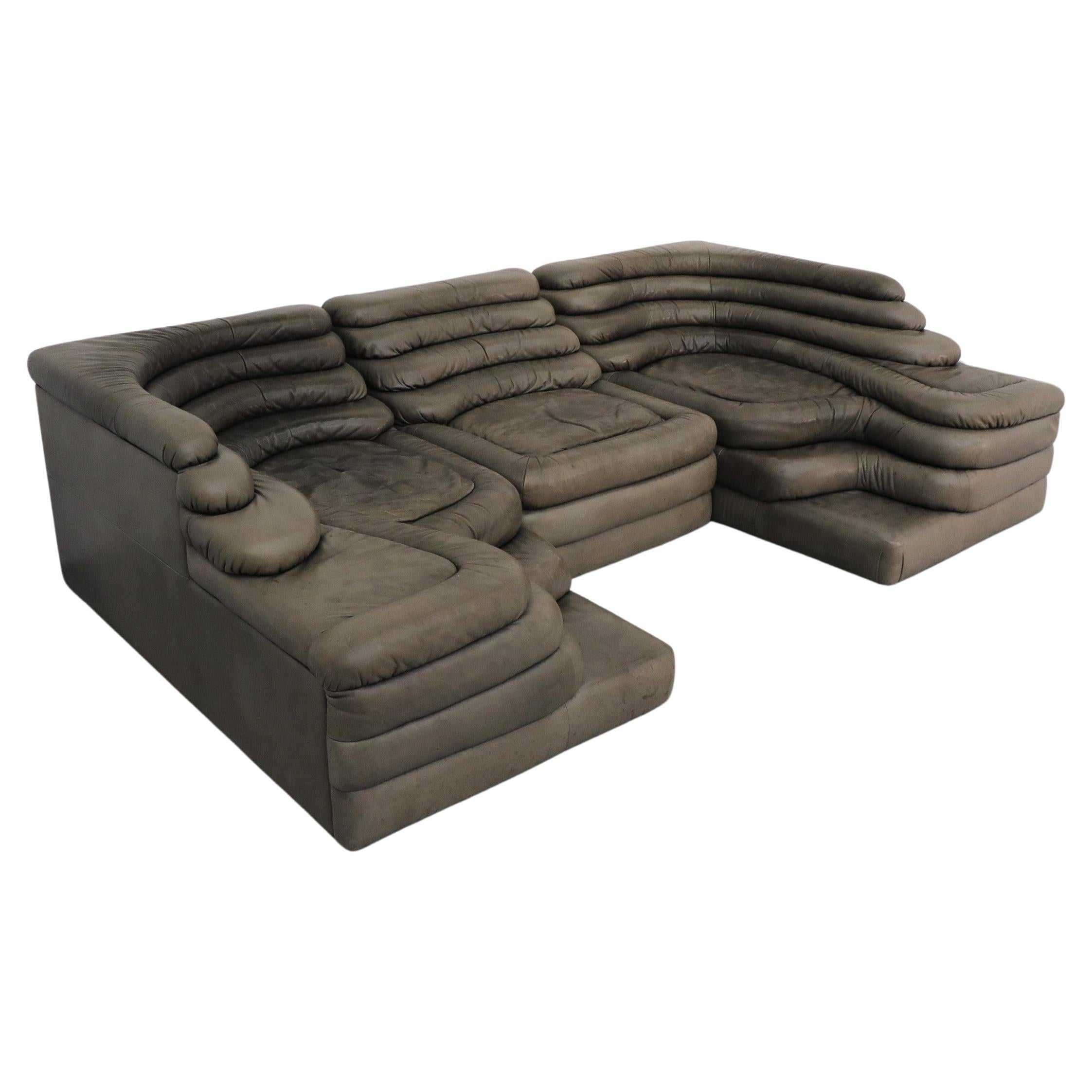 Set of Three Gray Leather De Sede DS-1025 Terrazza Sofas by Ubald Klug, 1970s