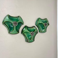 Set of Three GREEN Ceramic SPUTNIK Wall Lights by Pan Ceramics, Germany 1970s