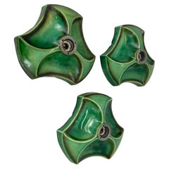 Set of Three GREEN Ceramic SPUTNIK Wall Lights by Pan Ceramics, Germany 1970s
