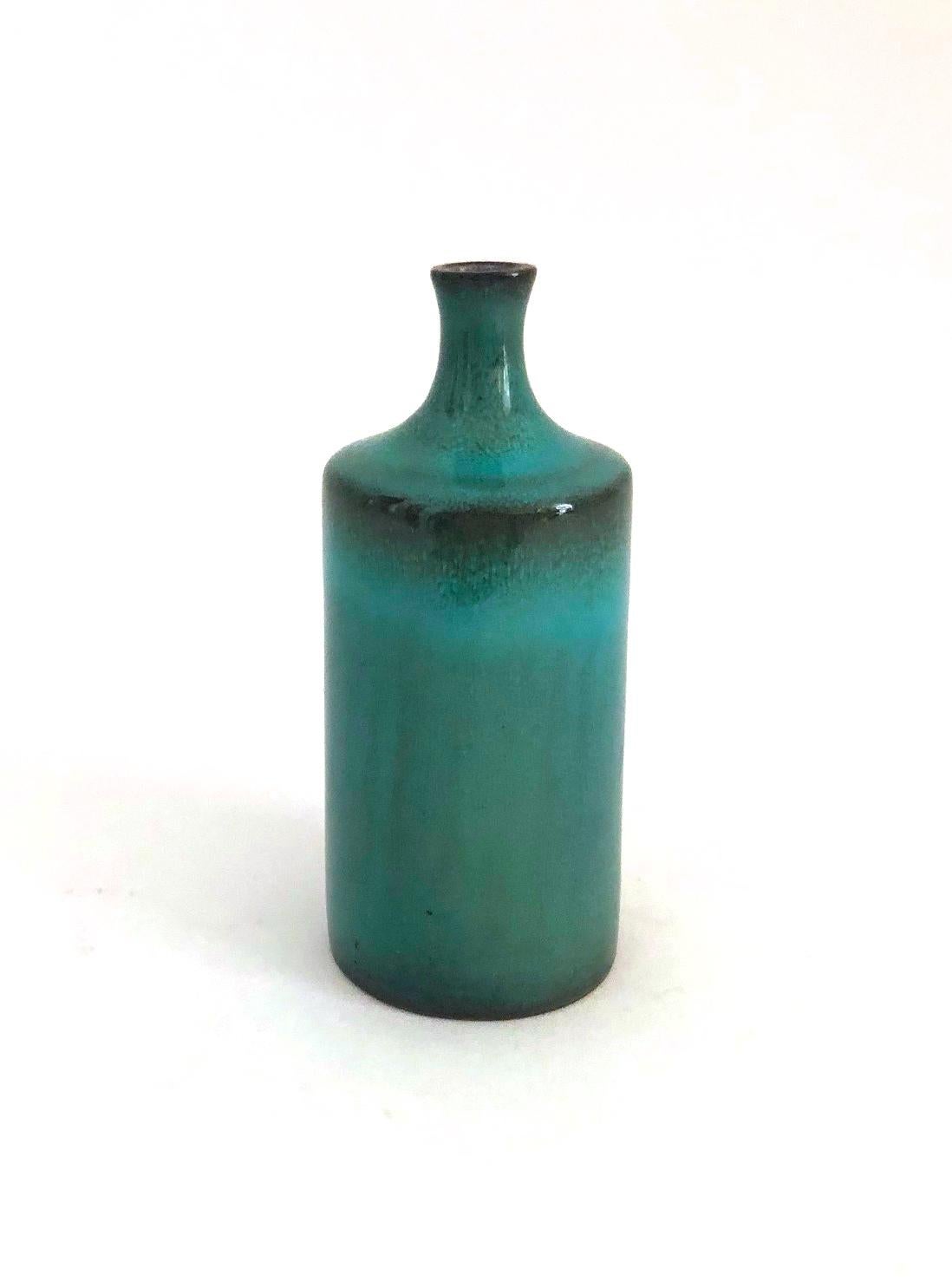Mid-20th Century Set of Three Green Ceramic Vases Signed by Ruelland