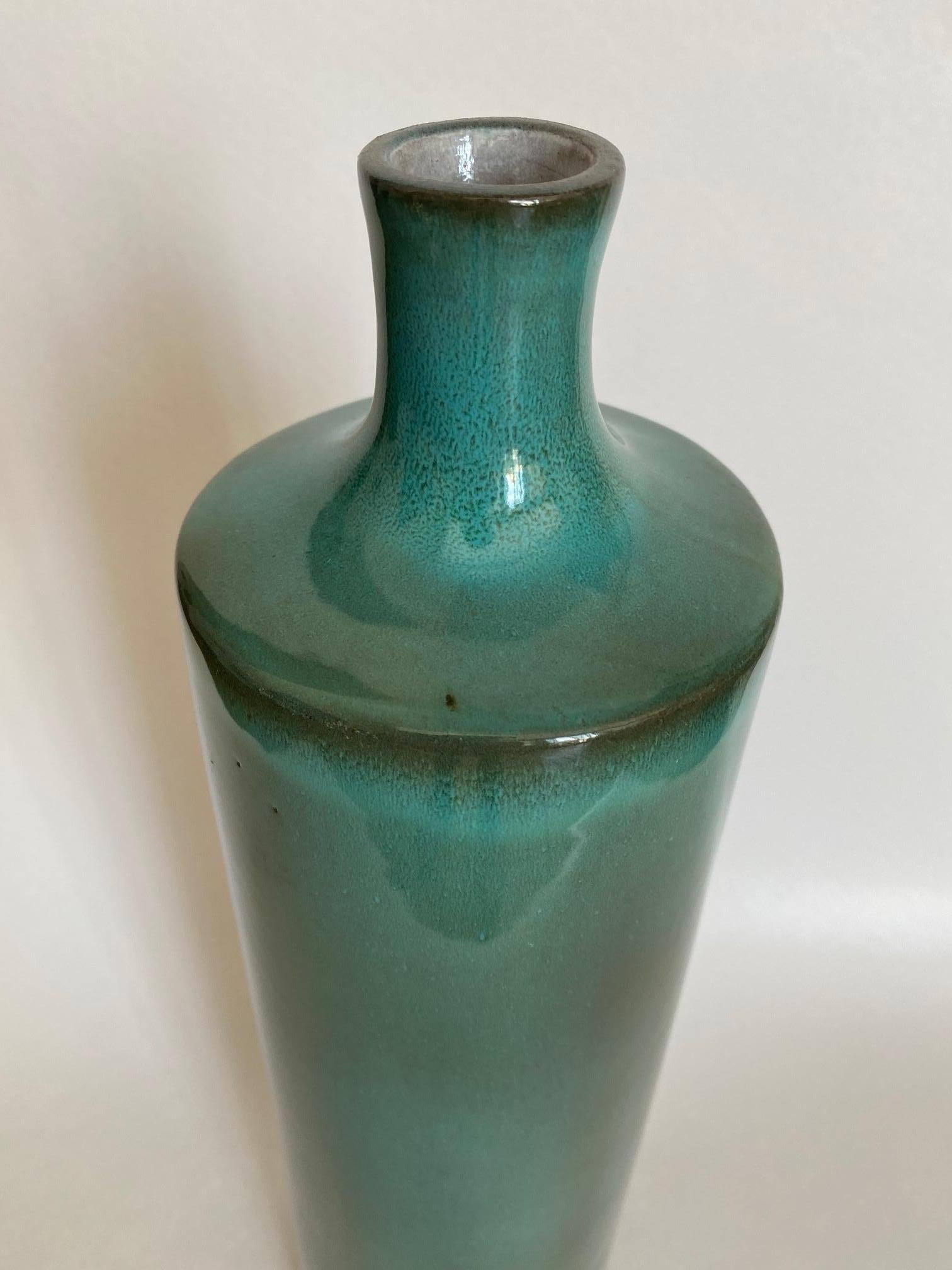 Set of Three Green Ceramic Vases Signed by Ruelland 2