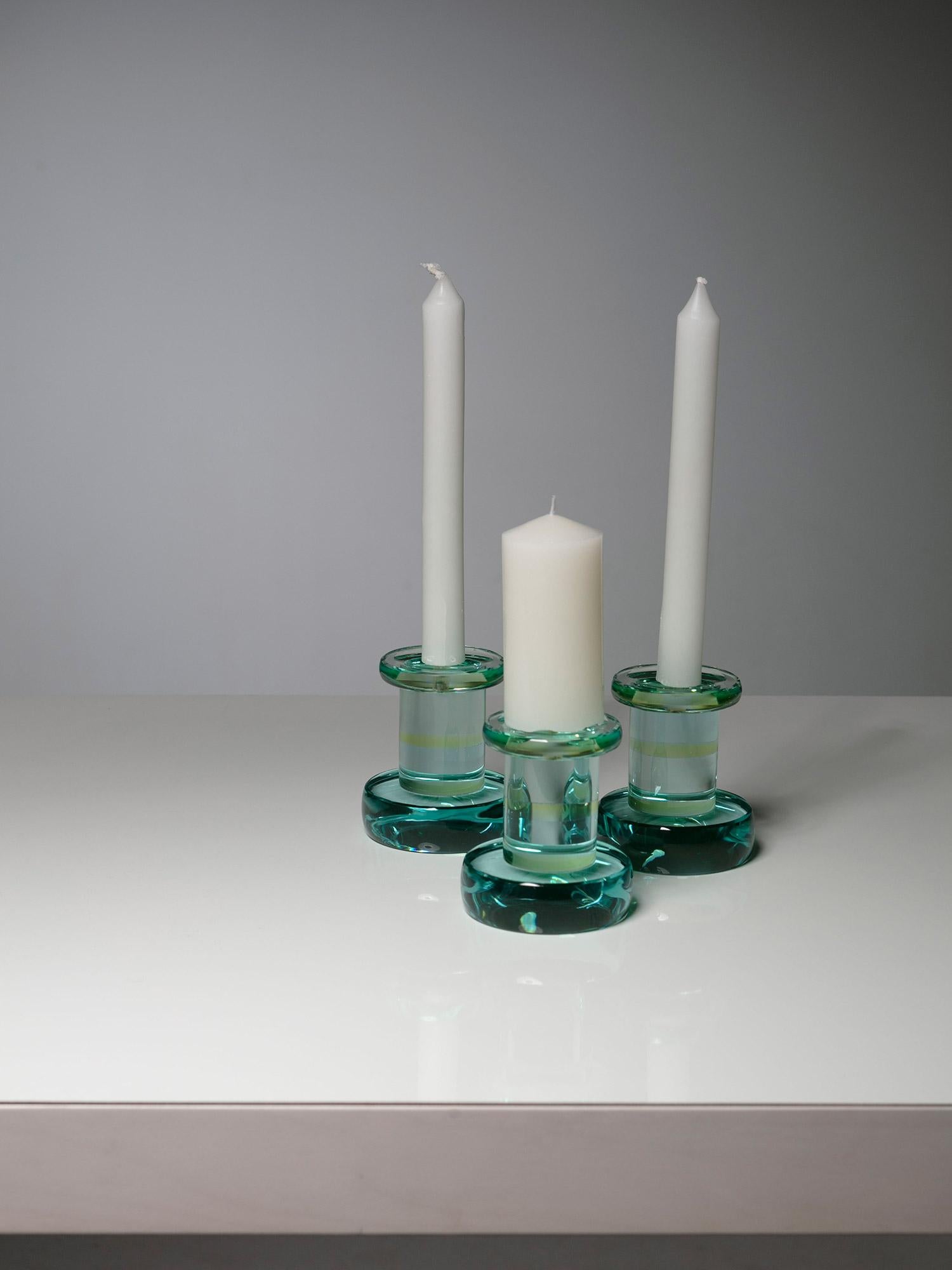 Late 20th Century Set of Three Green Nile Glass Candle Holders by Fontana Arte, Italy, 1970s
