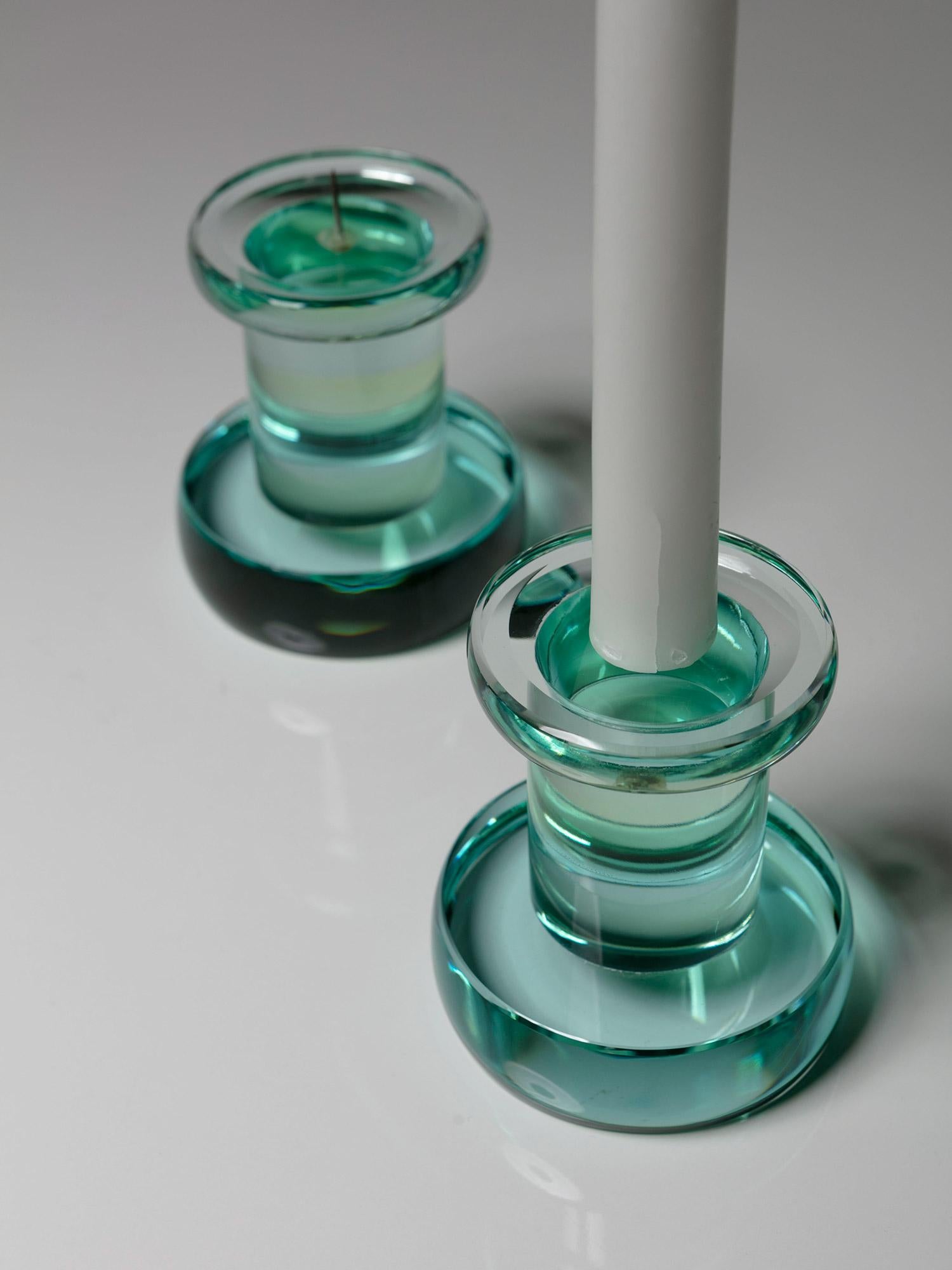 Set of Three Green Nile Glass Candle Holders by Fontana Arte, Italy, 1970s 1
