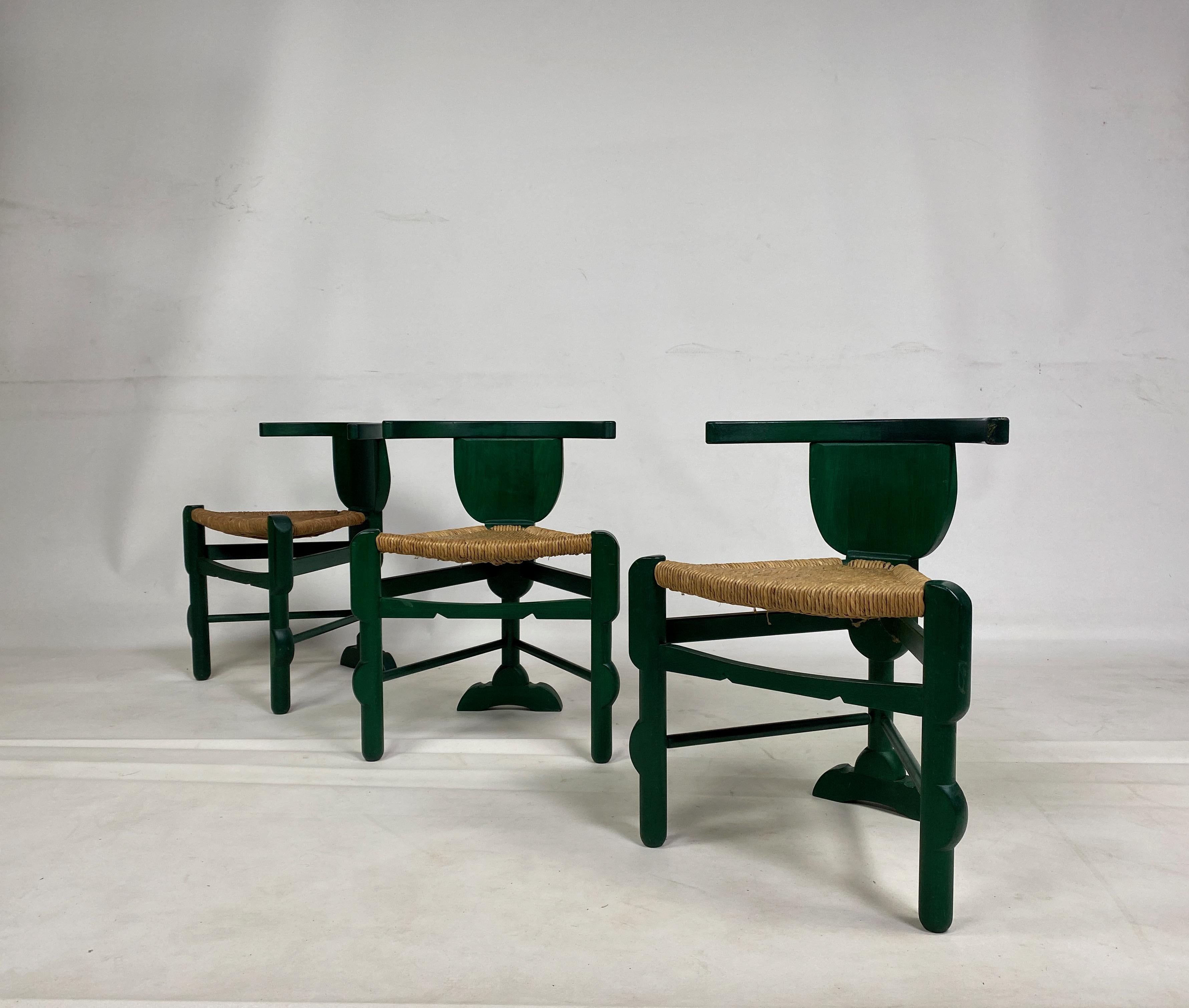 Set of Three Green Side Chairs After a Design by Bernhard Hoetger 9