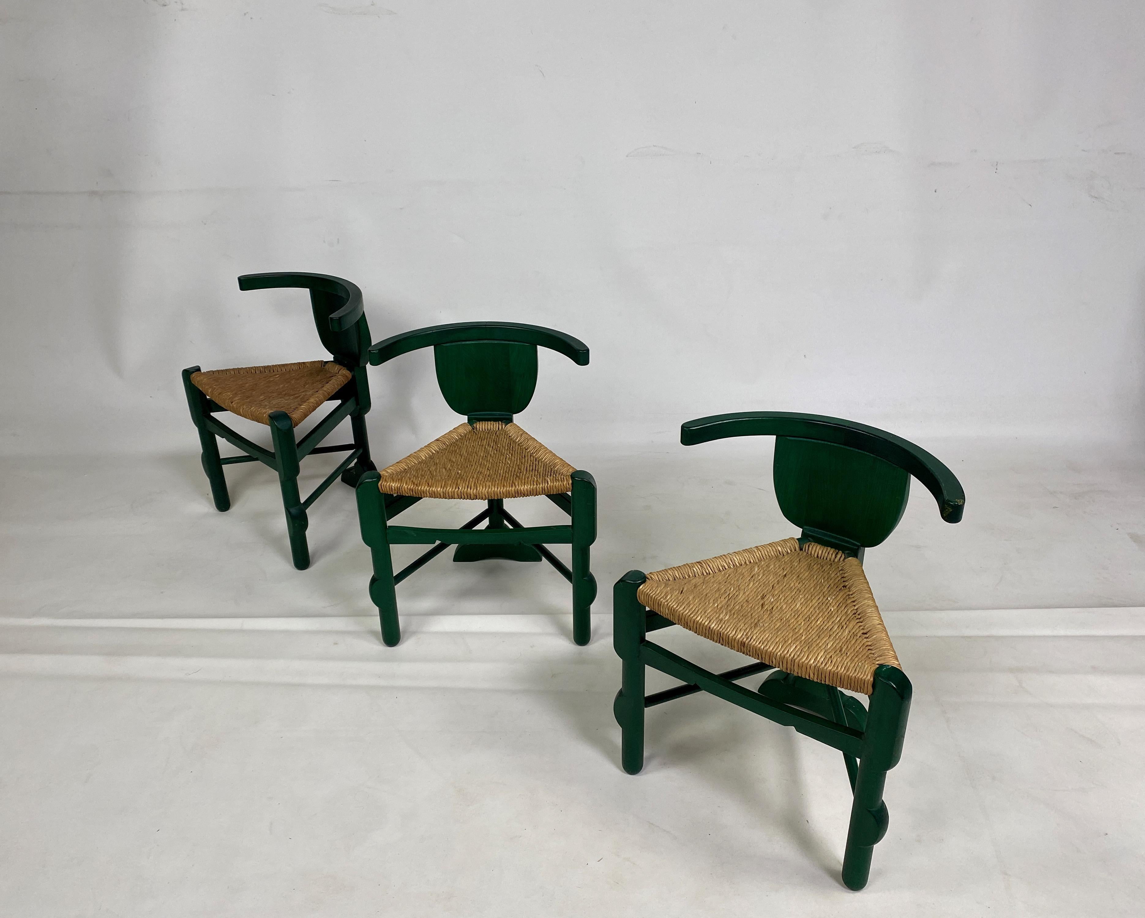 Set of Three Green Side Chairs After a Design by Bernhard Hoetger 10