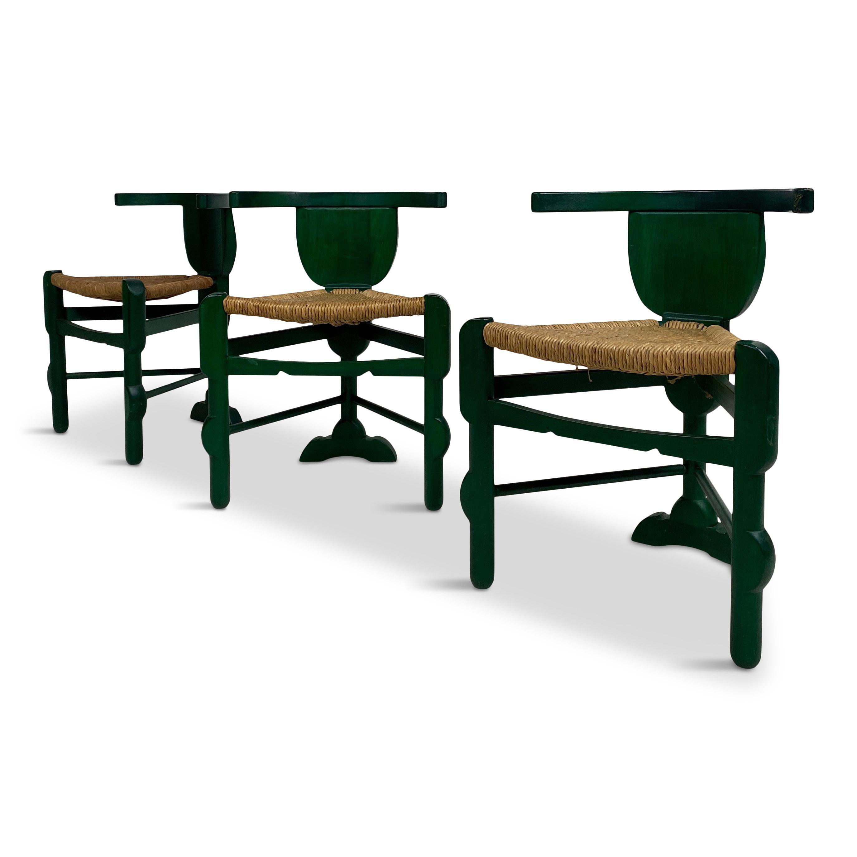 Set of Three Green Side Chairs After a Design by Bernhard Hoetger 11