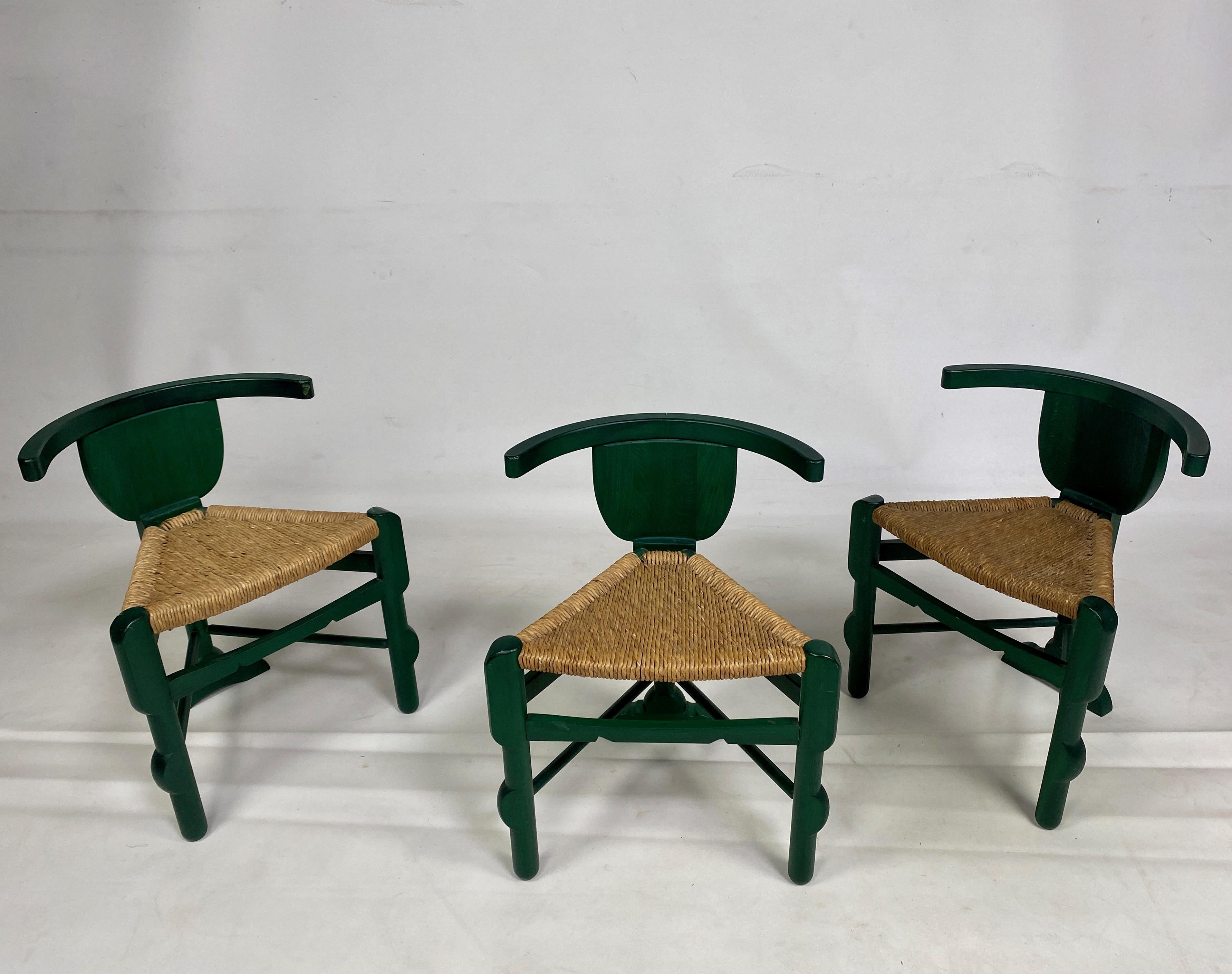 Arts and Crafts Set of Three Green Side Chairs After a Design by Bernhard Hoetger