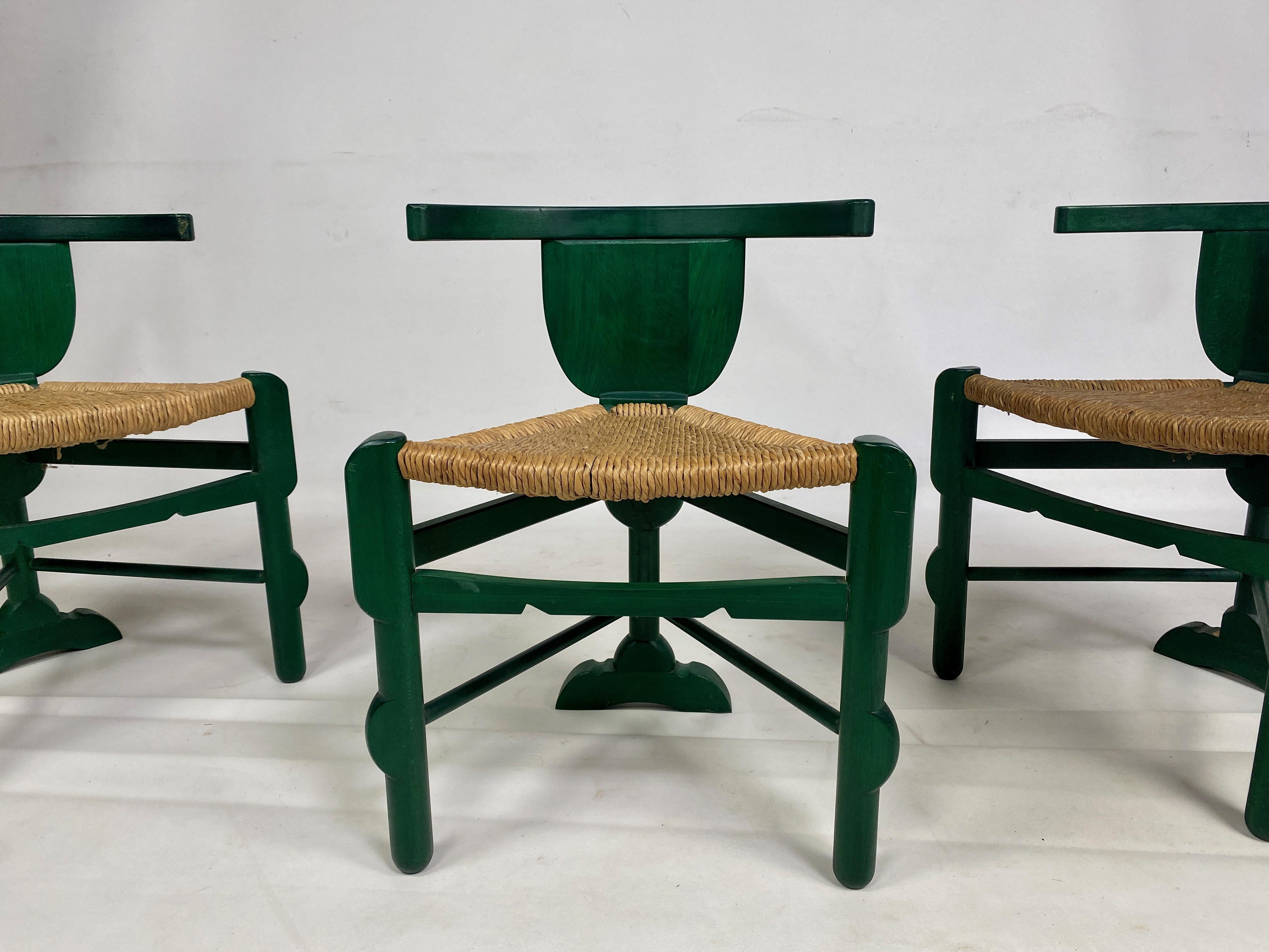 20th Century Set of Three Green Side Chairs After a Design by Bernhard Hoetger