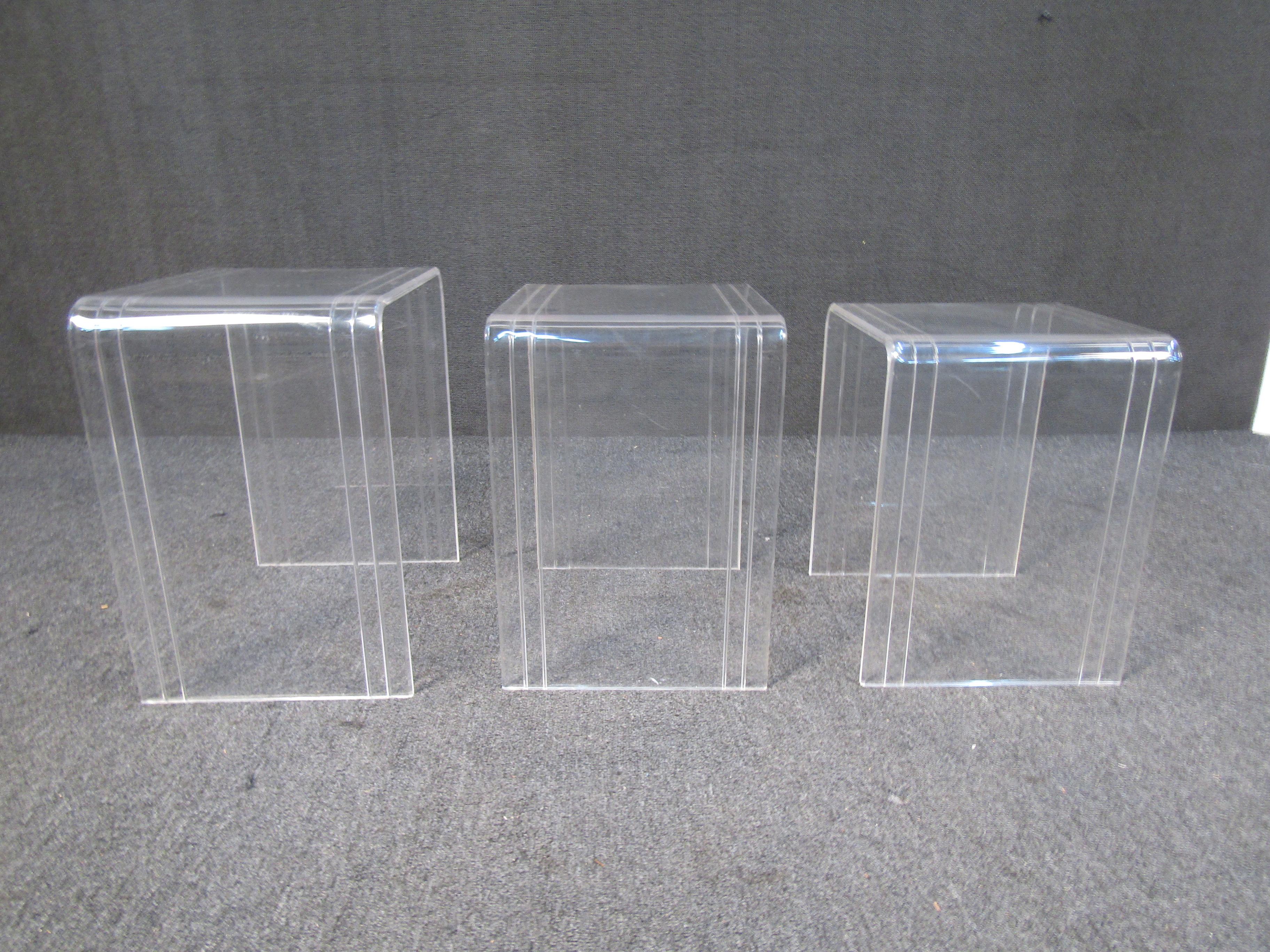 20th Century Set of Three Grooved Lucite Nesting Tables