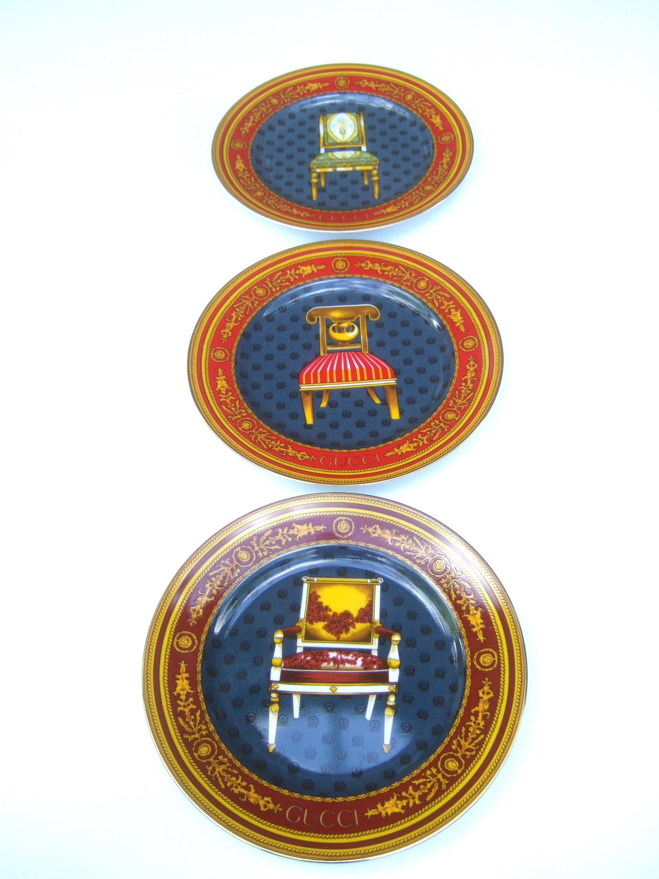 Set of Three Gucci Porcelain Decorative Chair Themed Plates c 1990s 5