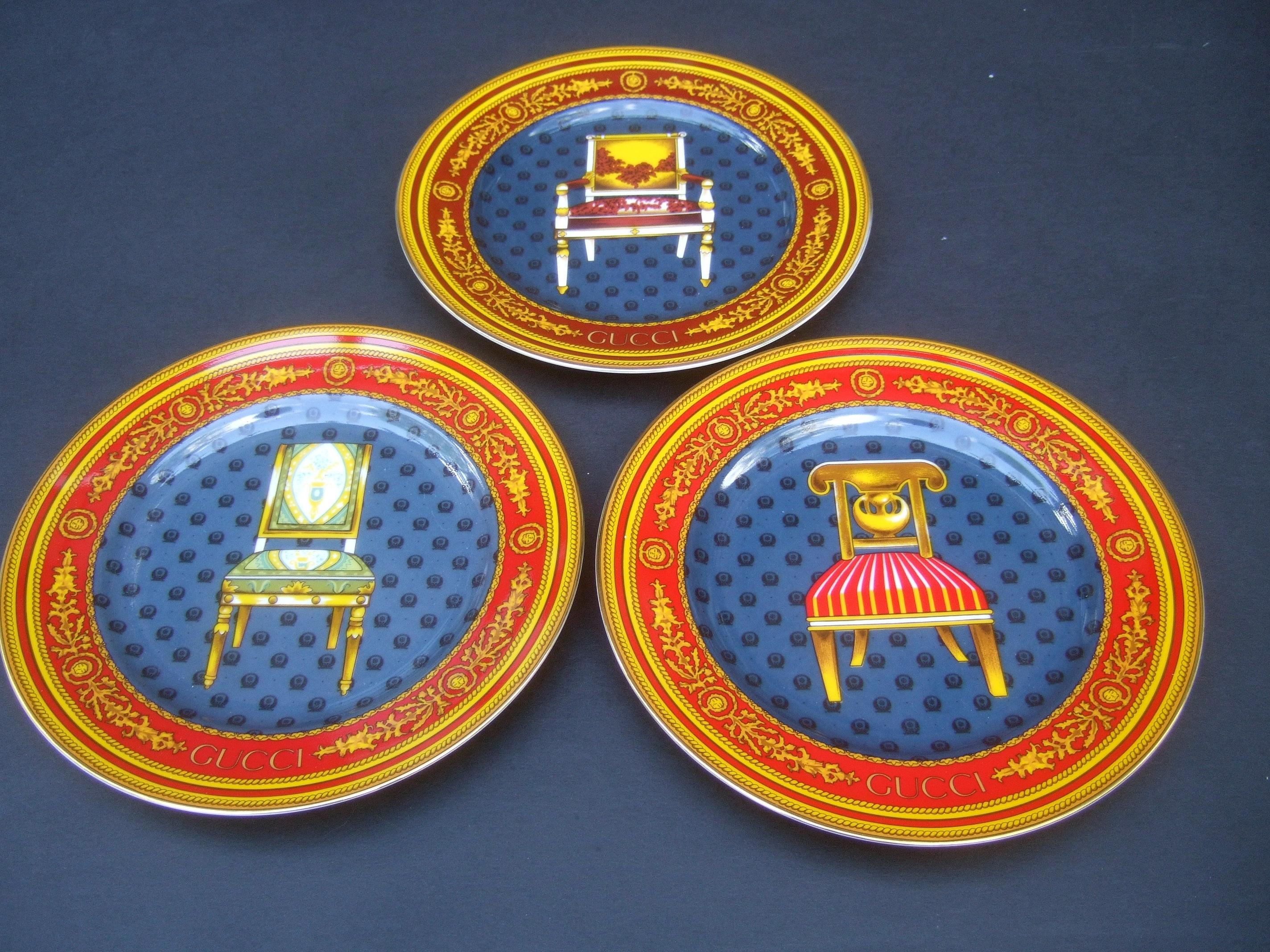 Set of Three Gucci Porcelain Decorative Chair Themed Plates c 1990s 8