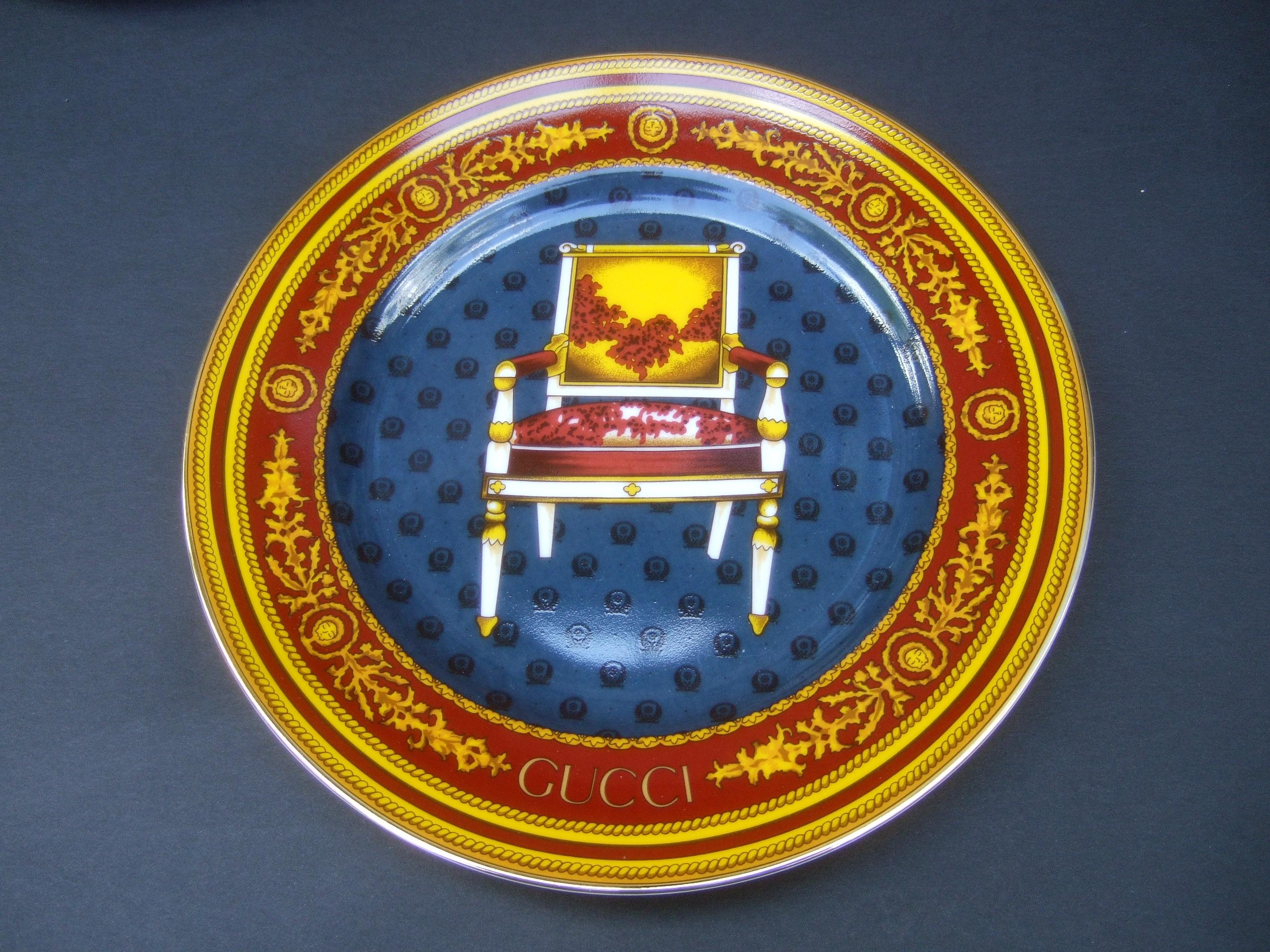 Orange Set of Three Gucci Porcelain Decorative Chair Themed Plates c 1990s