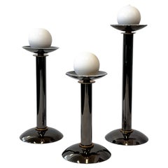 Set of Three Gunmetal and Brass Candle Holders by Karl Springer