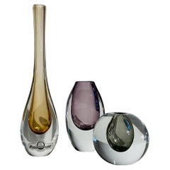 Ensemble de trois vases miniatures Gunnar Nylund Verre Strömbergshyttan Suède années 1960