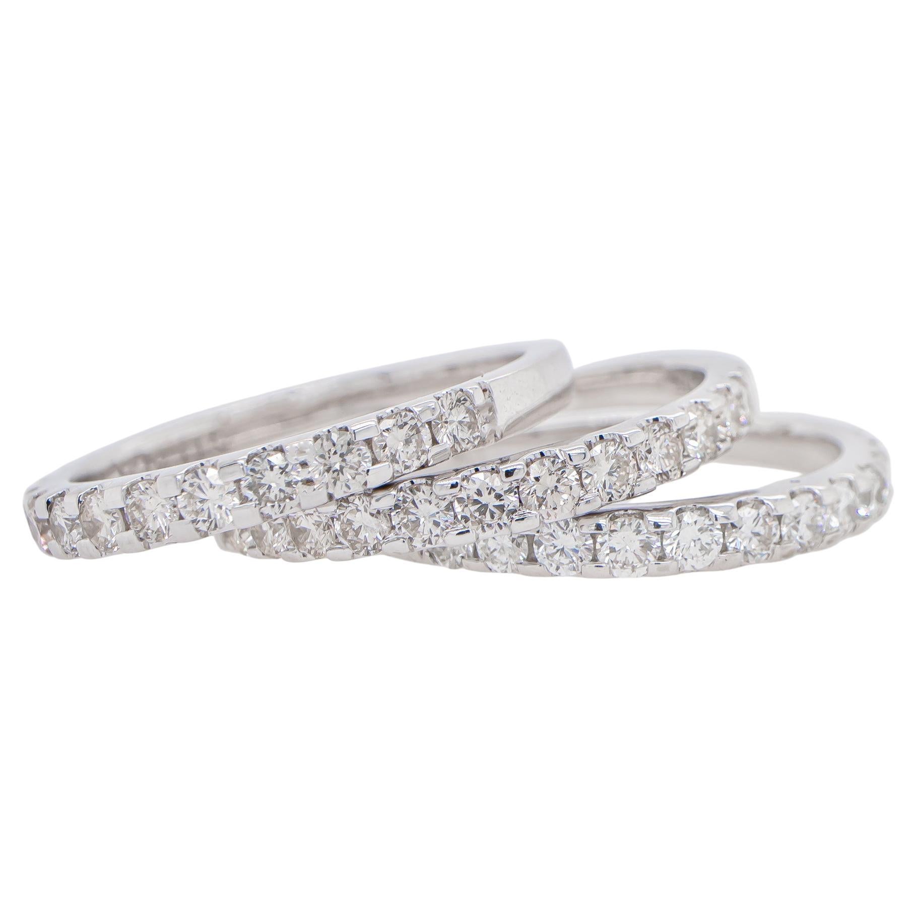 Set of Three Half Eternity Diamond Bands 3.60 Carats 14K White Gold For