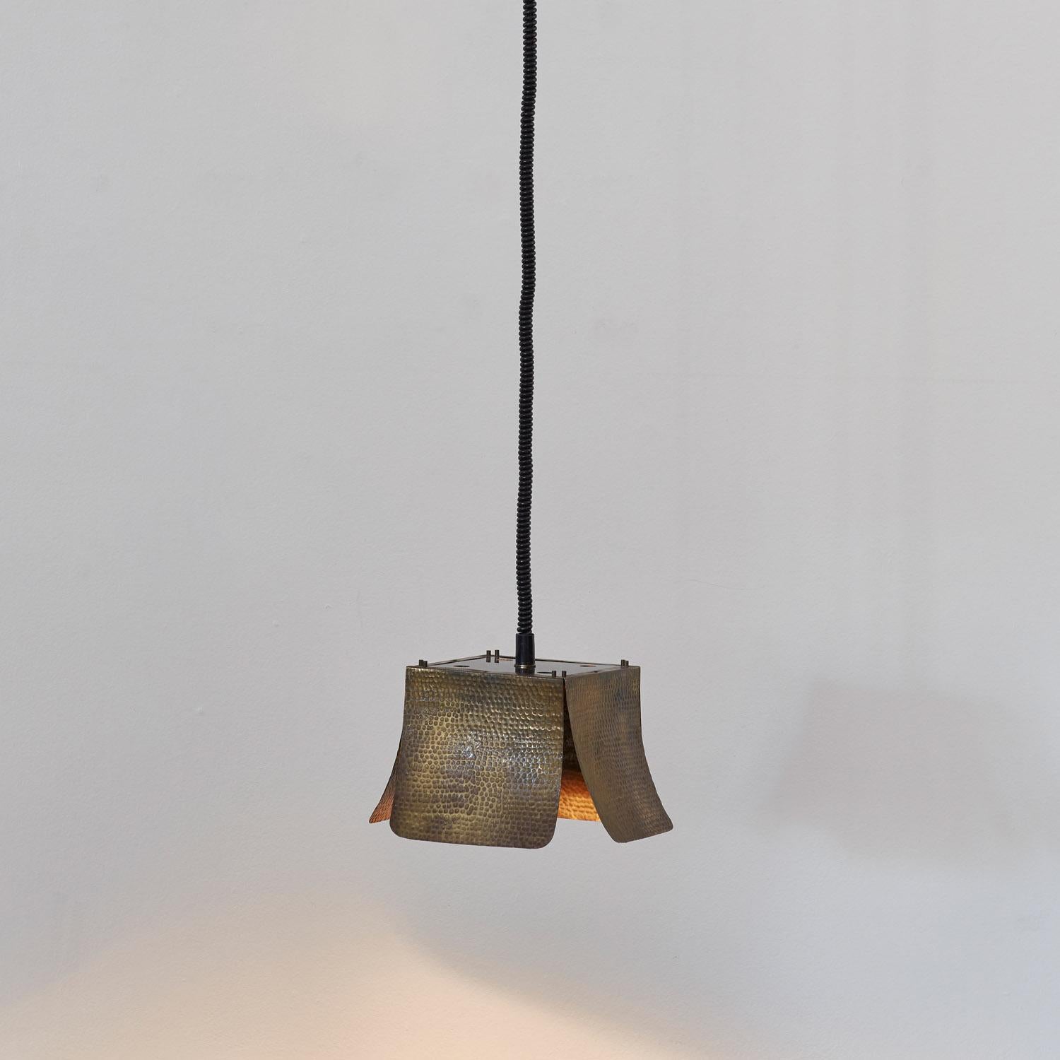 Hammered Set of three hammered ceiling lamps attributed to Tommaso Barbi - Italy, 1970s For Sale