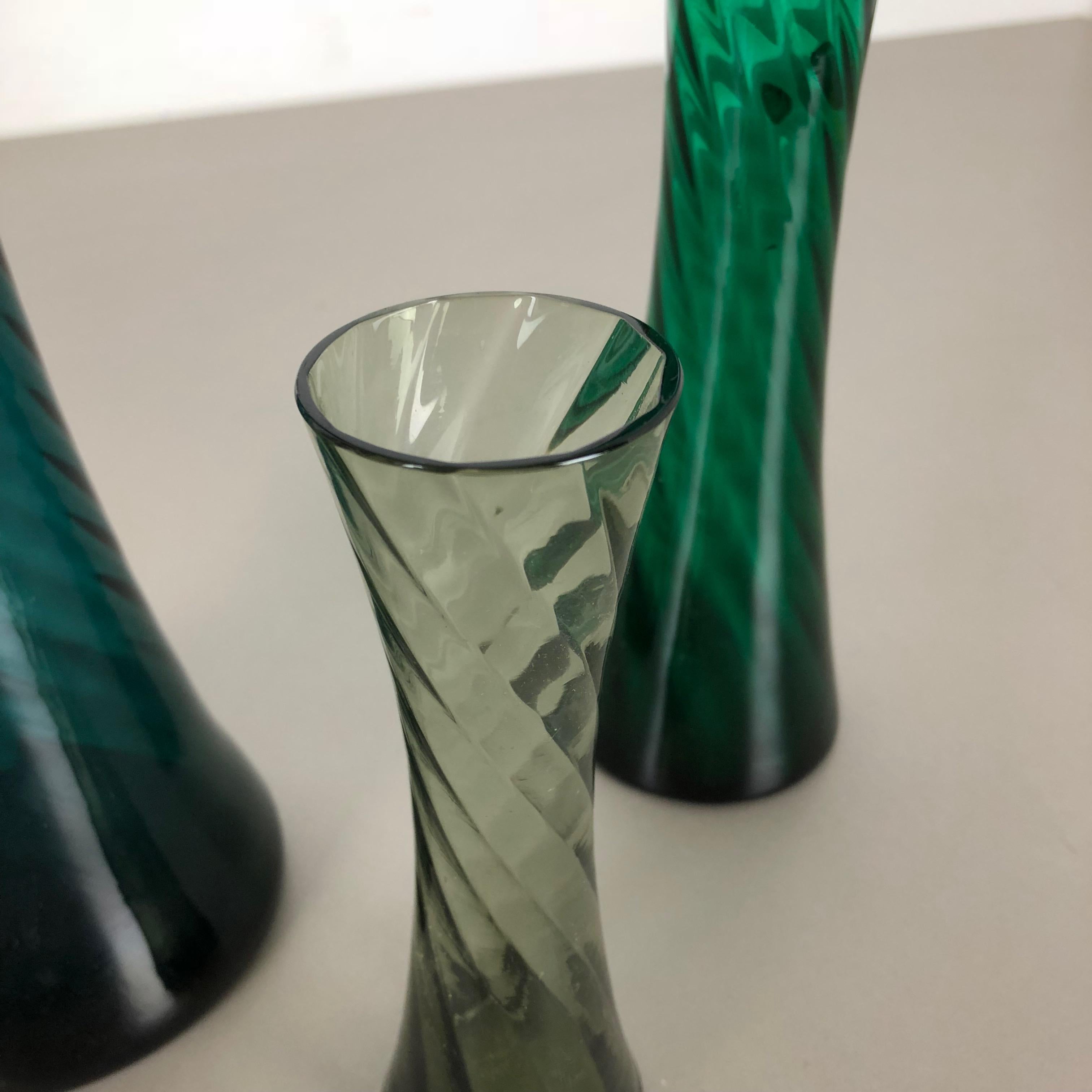20th Century Set of Three Hand Blown Crystal Glass Vases Made by Alfred Taube, Germany, 1960s For Sale