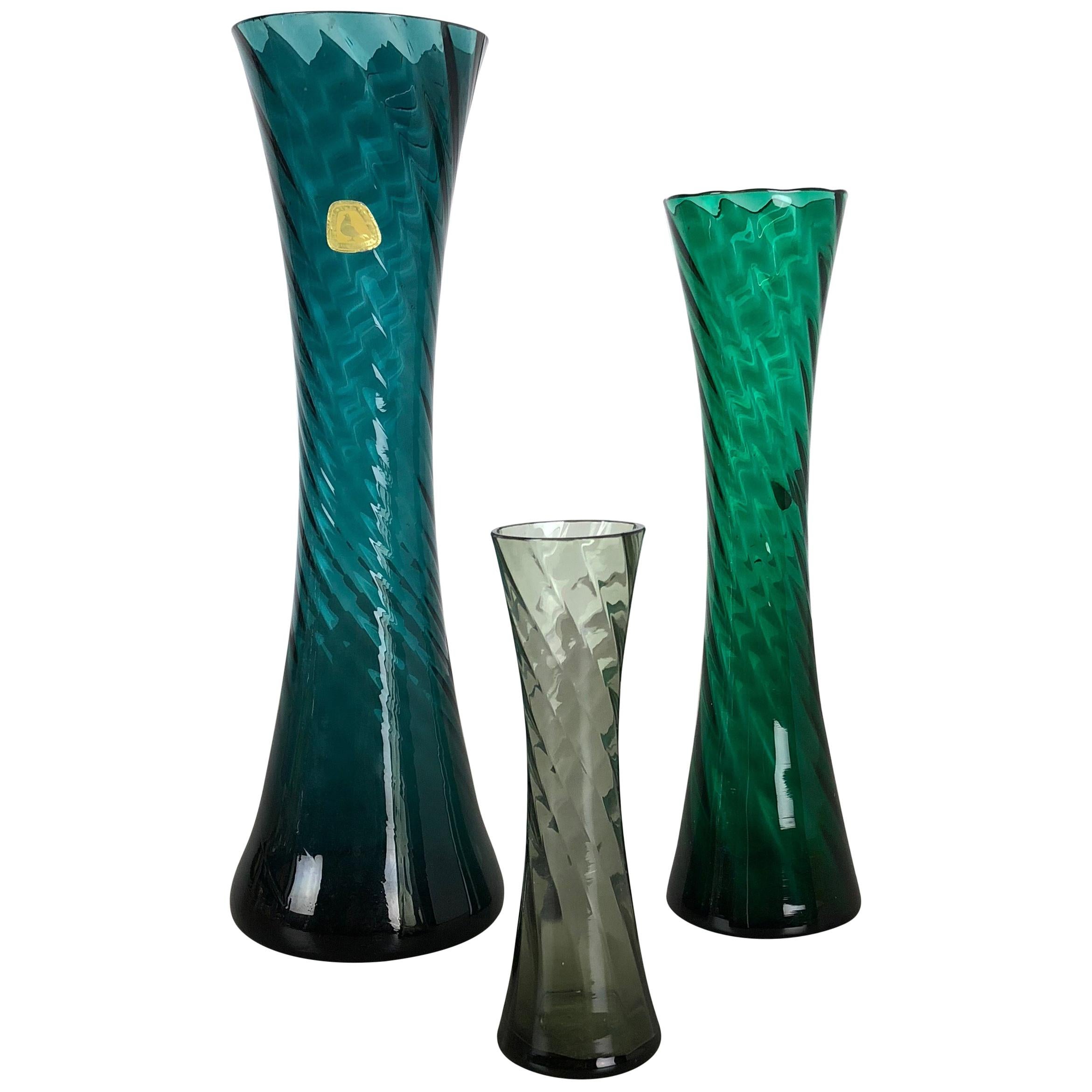 Set of Three Hand Blown Crystal Glass Vases Made by Alfred Taube, Germany, 1960s For Sale