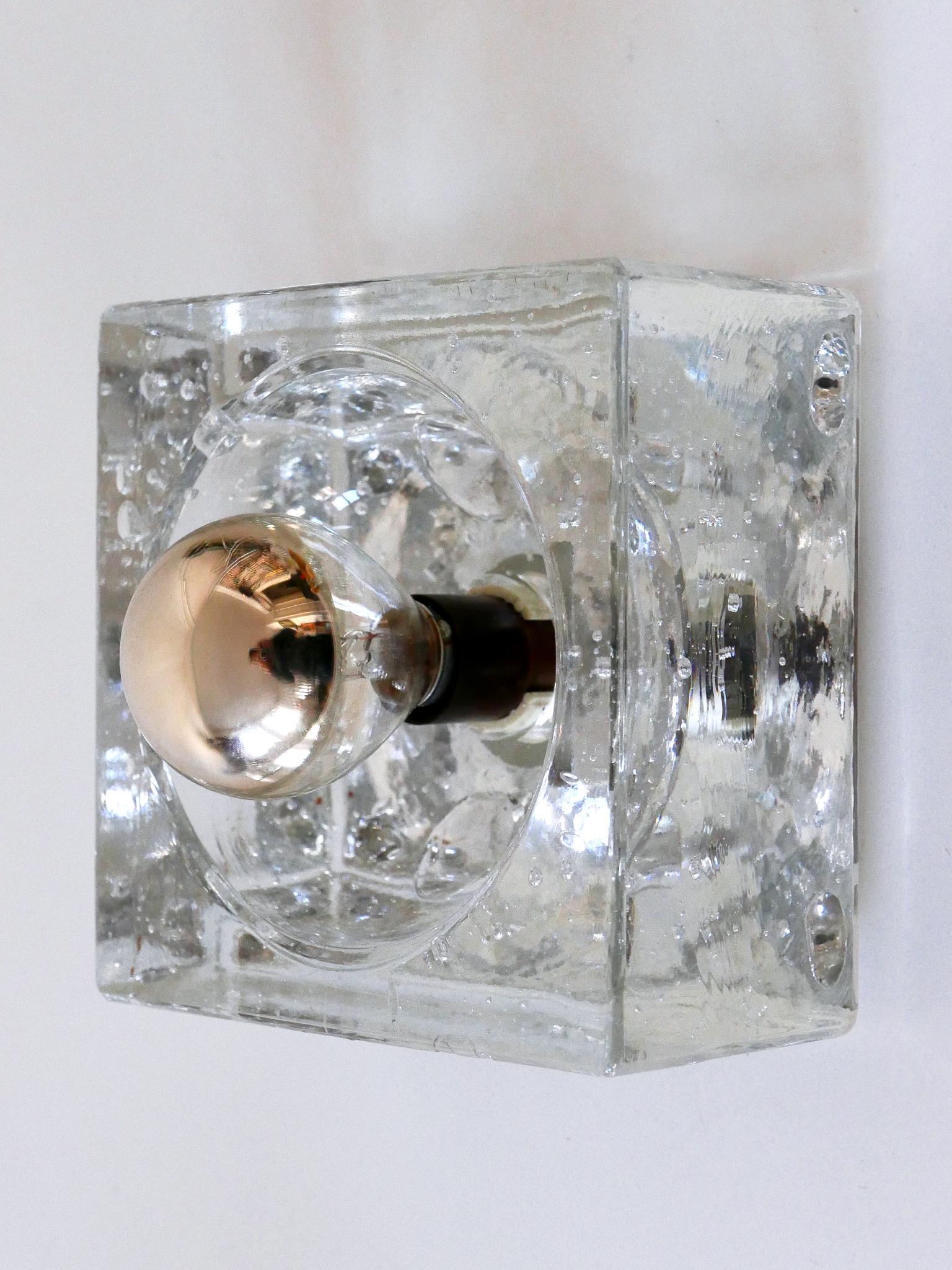 Set of Three Hand-Blown Ice-Glass Cube Sconces by Müller & Zimmer Germany 1970s For Sale 6