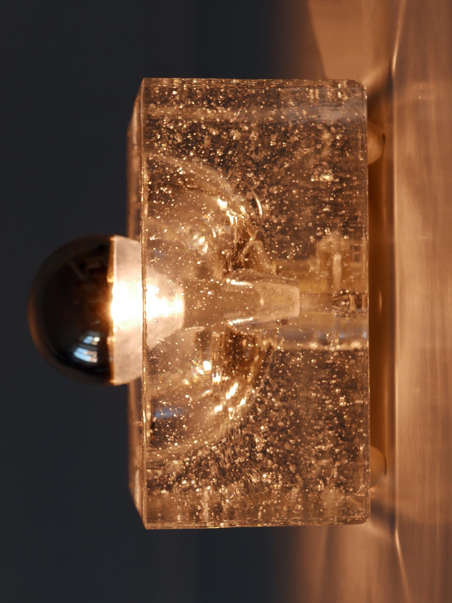 Set of Three Hand-Blown Ice-Glass Cube Sconces by Müller & Zimmer Germany 1970s For Sale 11