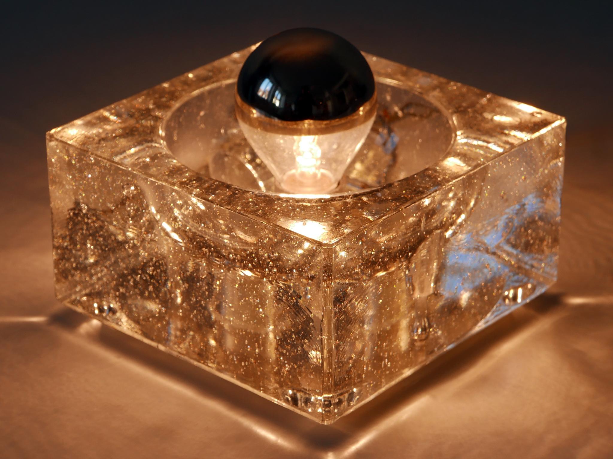 Set of Three Hand-Blown Ice-Glass Cube Sconces by Müller & Zimmer Germany 1970s For Sale 3