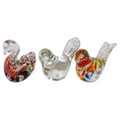 Set of Three Hand Blown Murano Glass Birds Paperweights