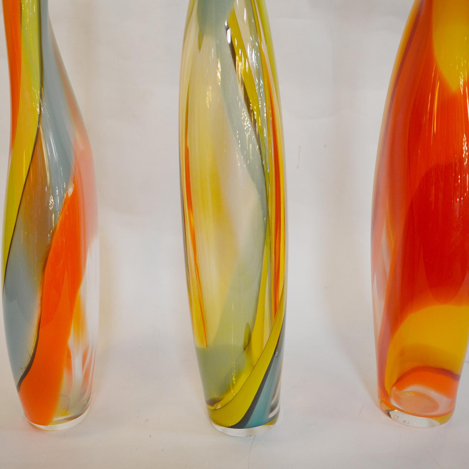 Set of Three Hand Blown Murano Glass Vases by Jeremy R Cline For Sale 1