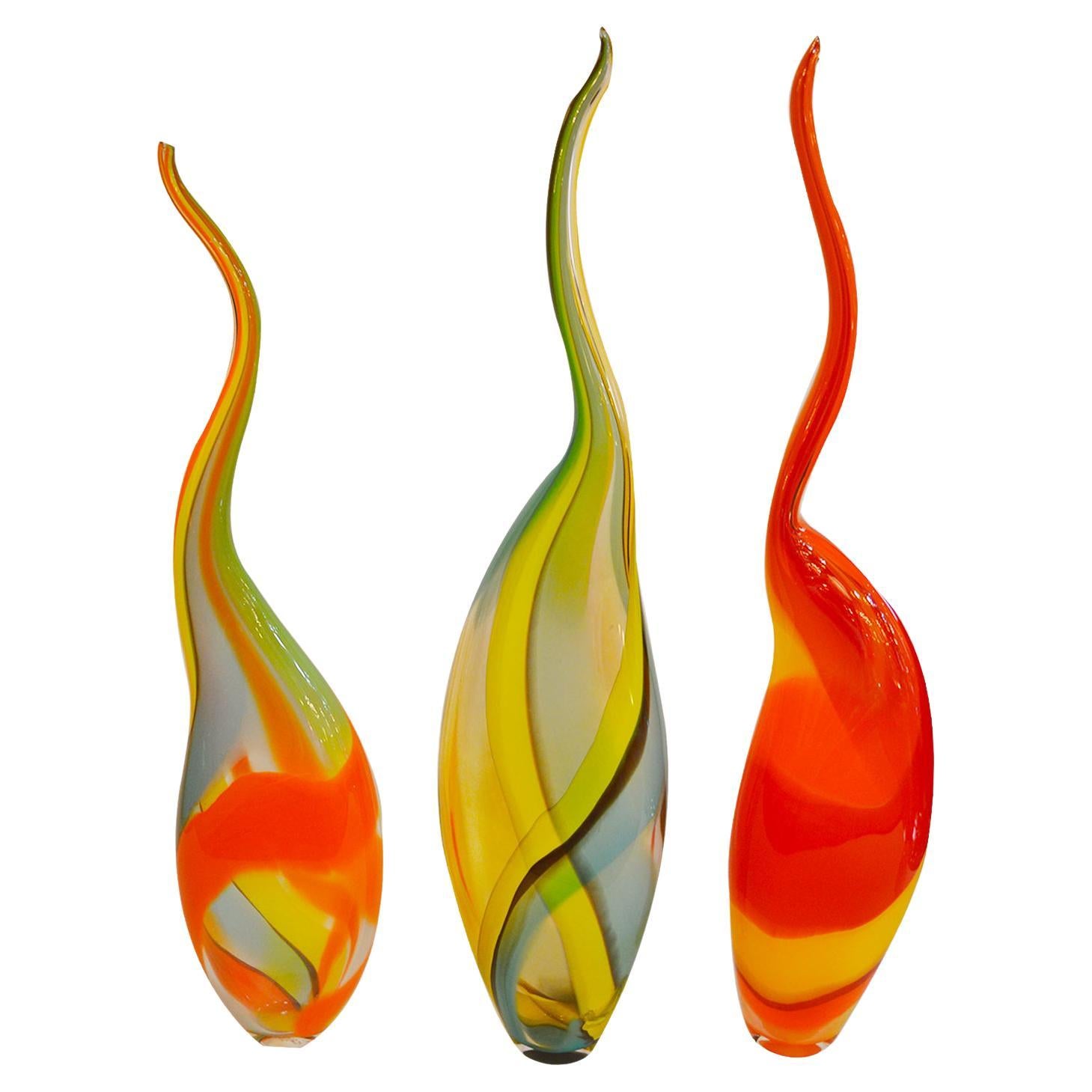 Set of Three Hand Blown Murano Glass Vases by Jeremy R Cline For Sale