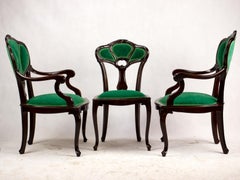 Set of Three Hand Carved Art Nouveau Chairs, circa 1900