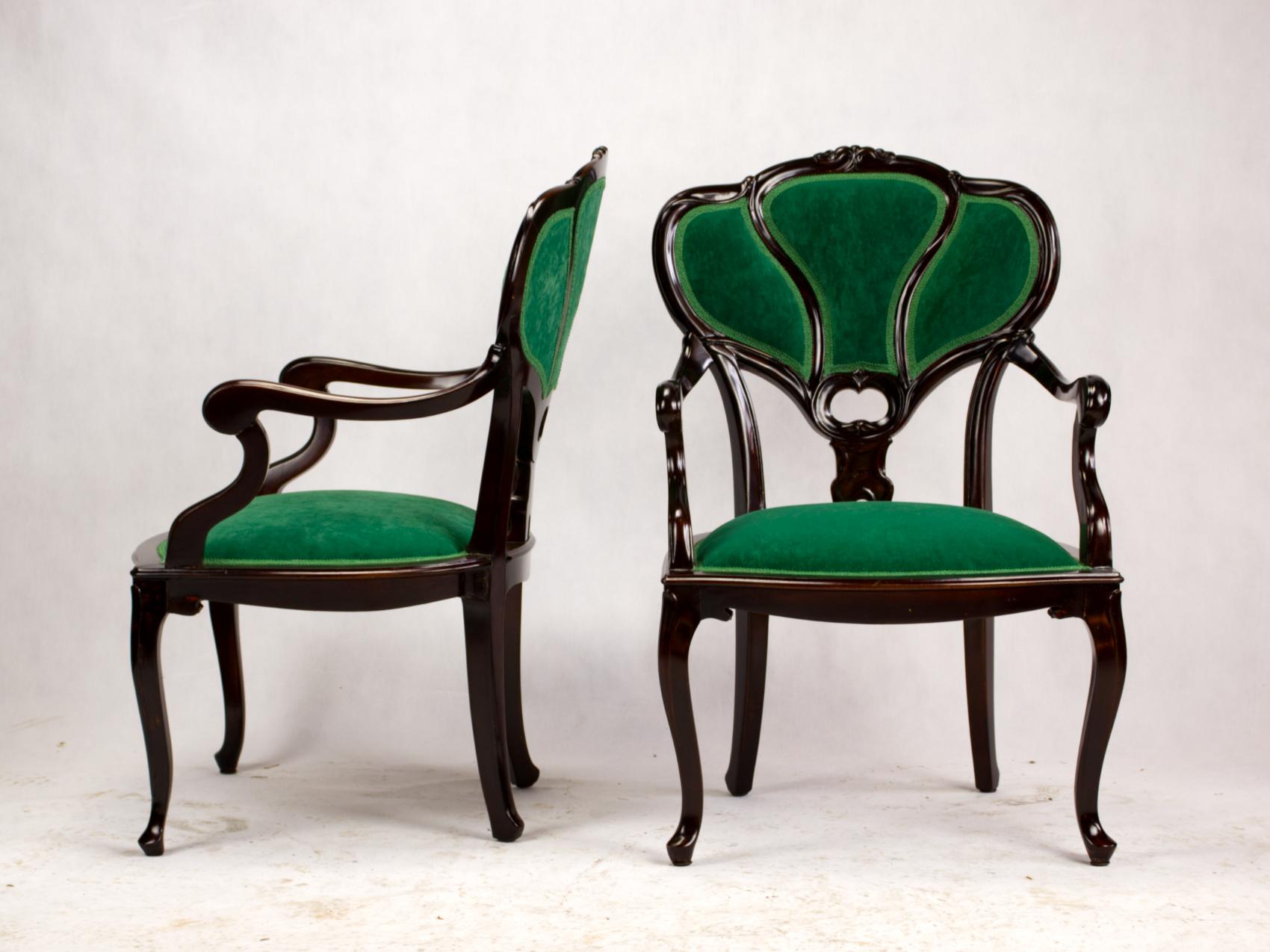 20th Century Set of Three Hand Carved Art Nouveau Chairs, circa 1900 For Sale