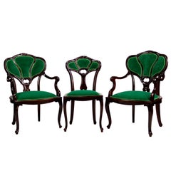 Set of Three Hand Carved Art Nouveau Chairs, circa 1900