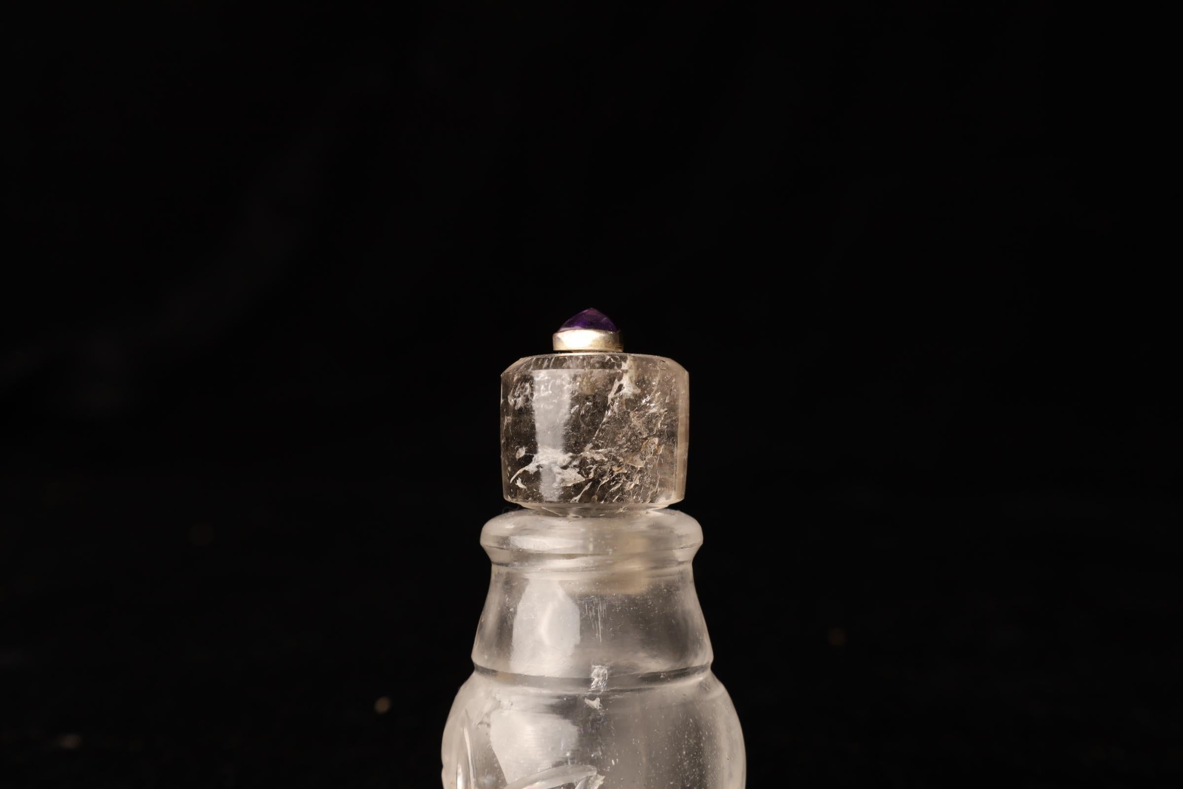 Set of Three Hand-Carved Crystal Jars with Silver Amethyst Accents, 21st Century For Sale 6