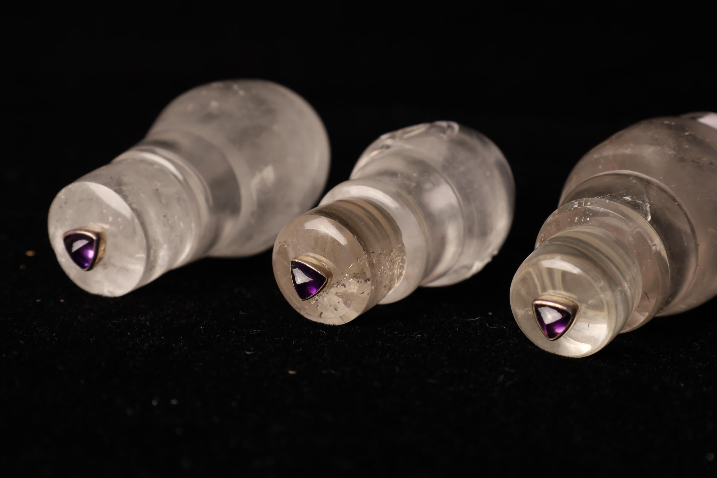 Set of Three Hand-Carved Crystal Jars with Silver Amethyst Accents, 21st Century In New Condition For Sale In Fukuoka, JP
