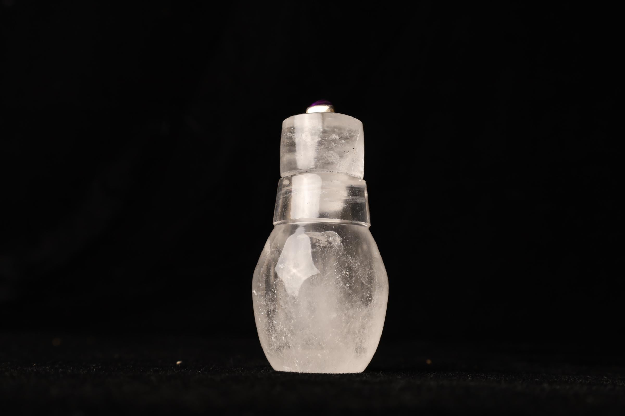 Rock Crystal Set of Three Hand-Carved Crystal Jars with Silver Amethyst Accents, 21st Century For Sale