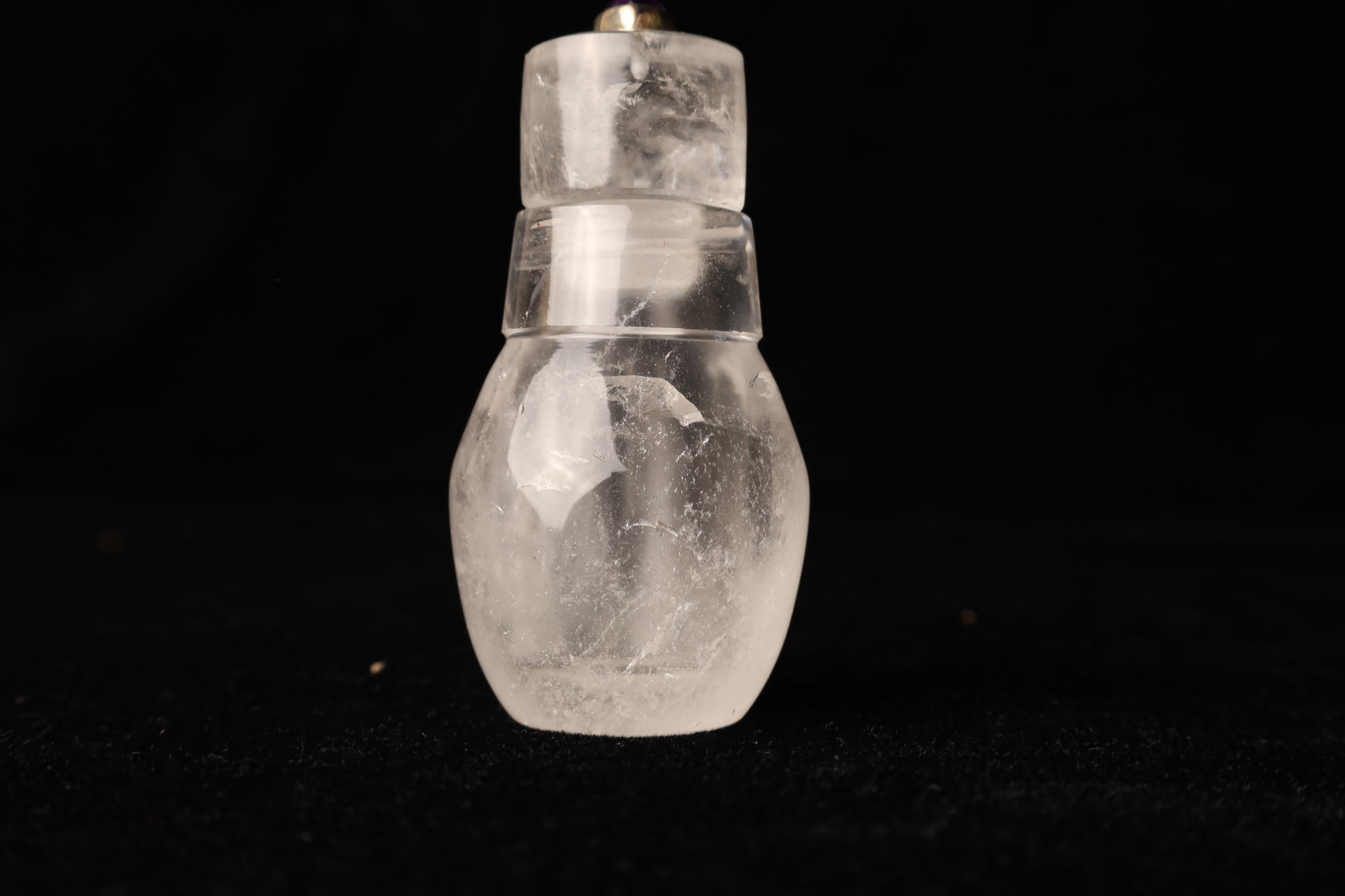 Set of Three Hand-Carved Crystal Jars with Silver Amethyst Accents, 21st Century For Sale 1