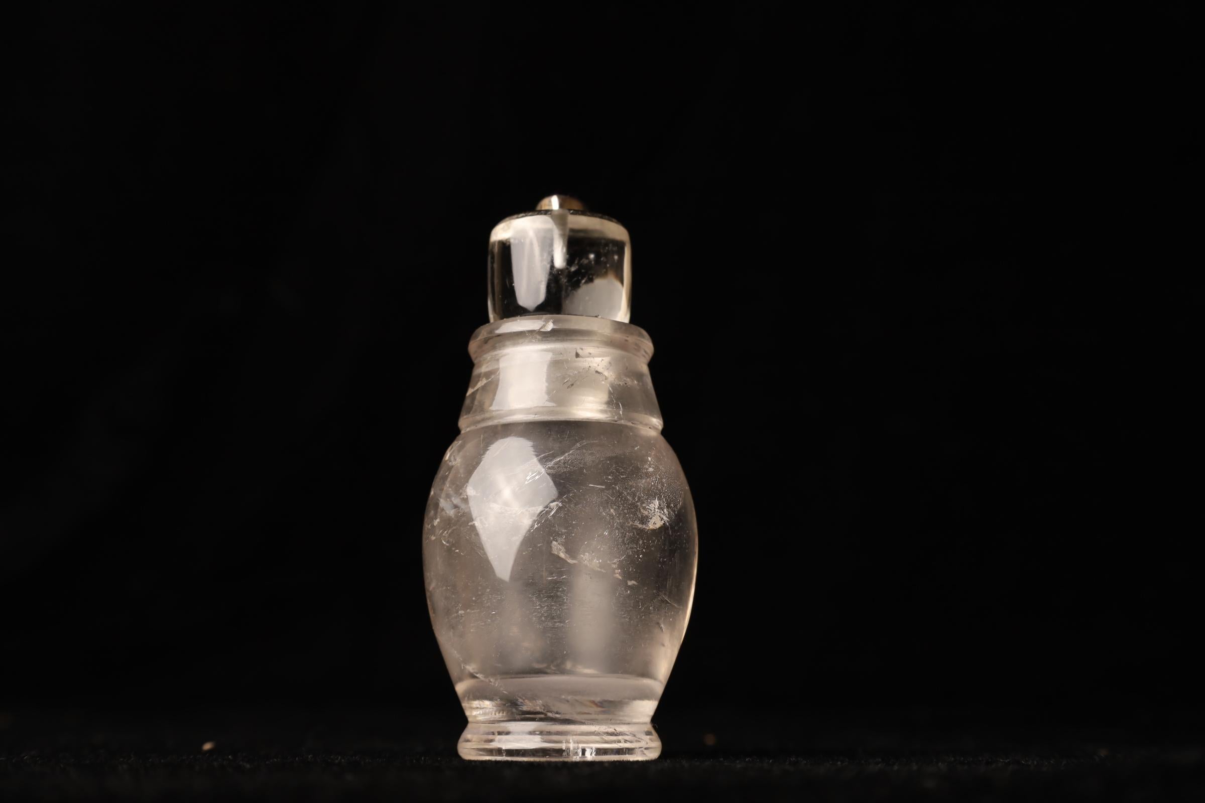 Set of Three Hand-Carved Crystal Jars with Silver Amethyst Accents, 21st Century For Sale 3