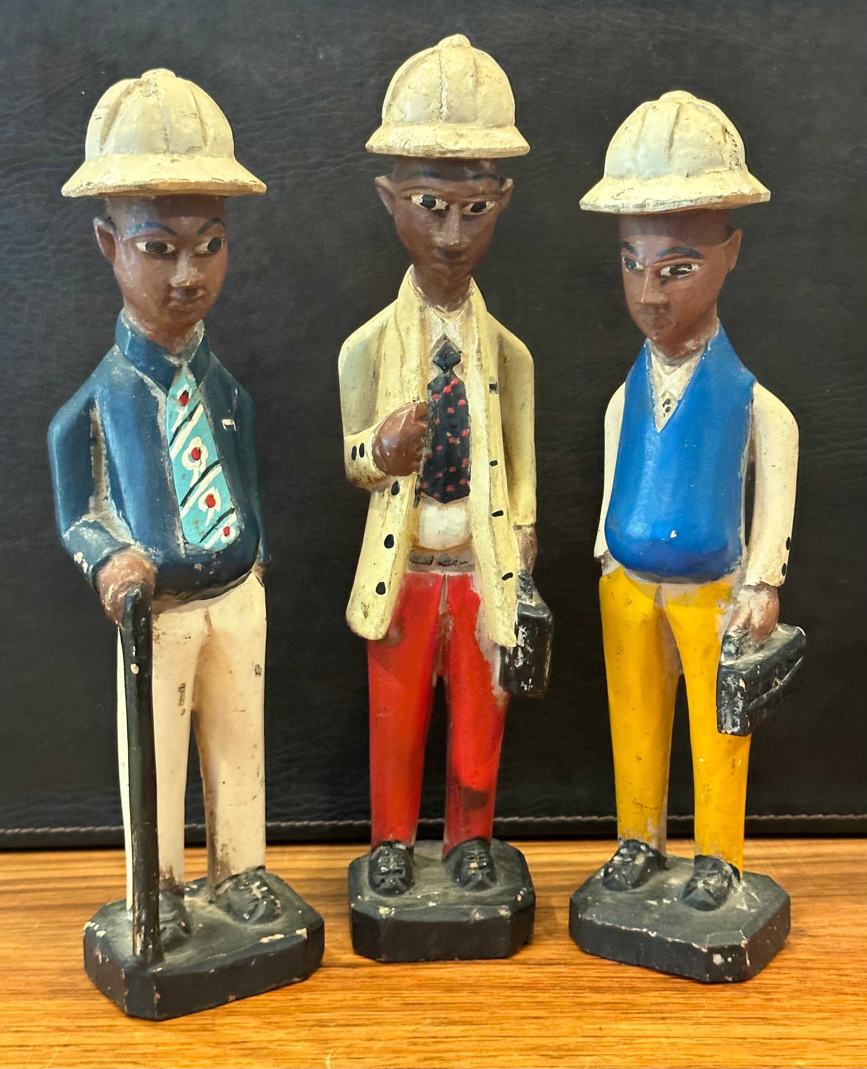 Set of Three Hand Carved Figural African Polychromed Colonial Style Sculptures For Sale 12