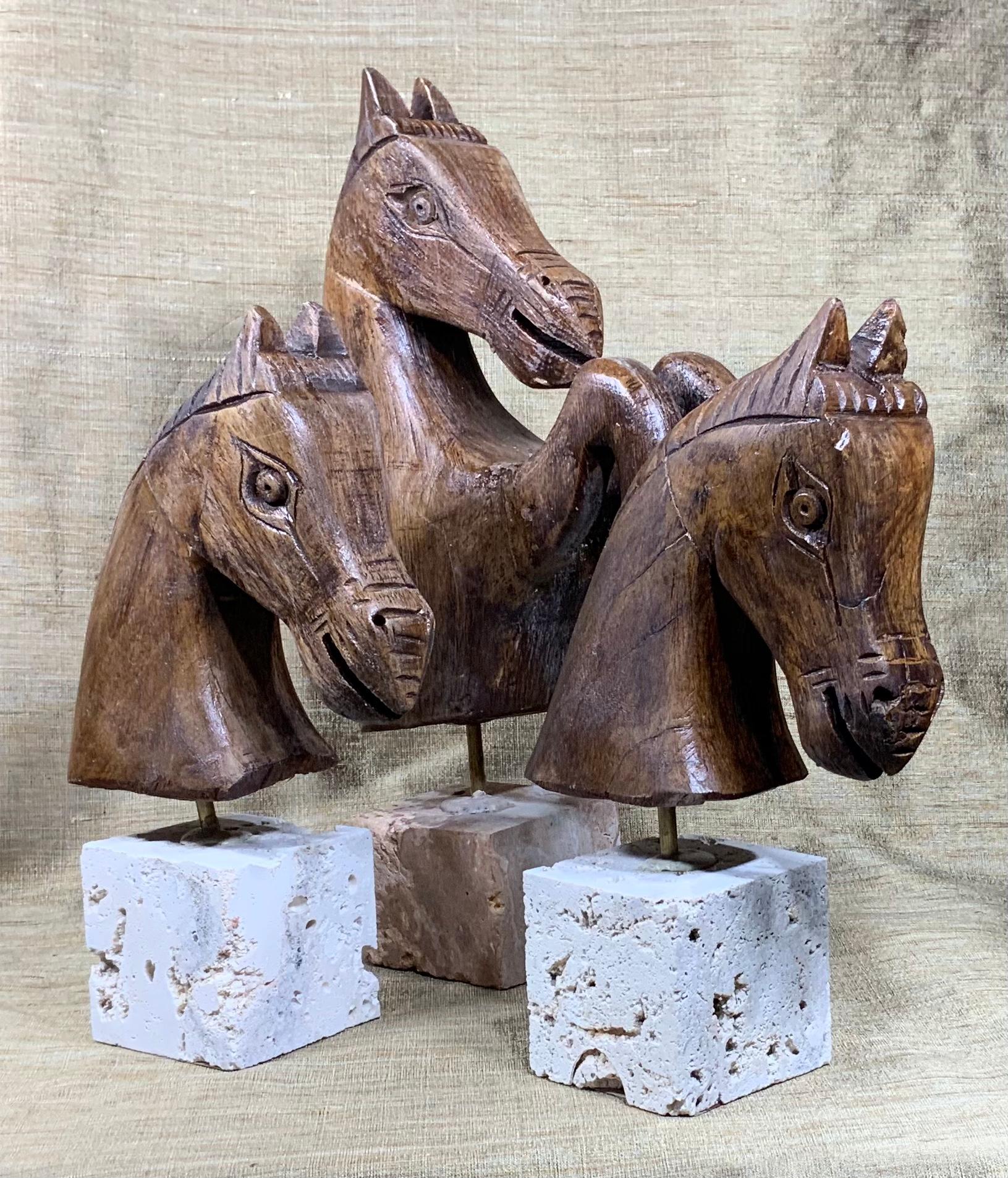Set of Three Hand Carved Wood Horses 2