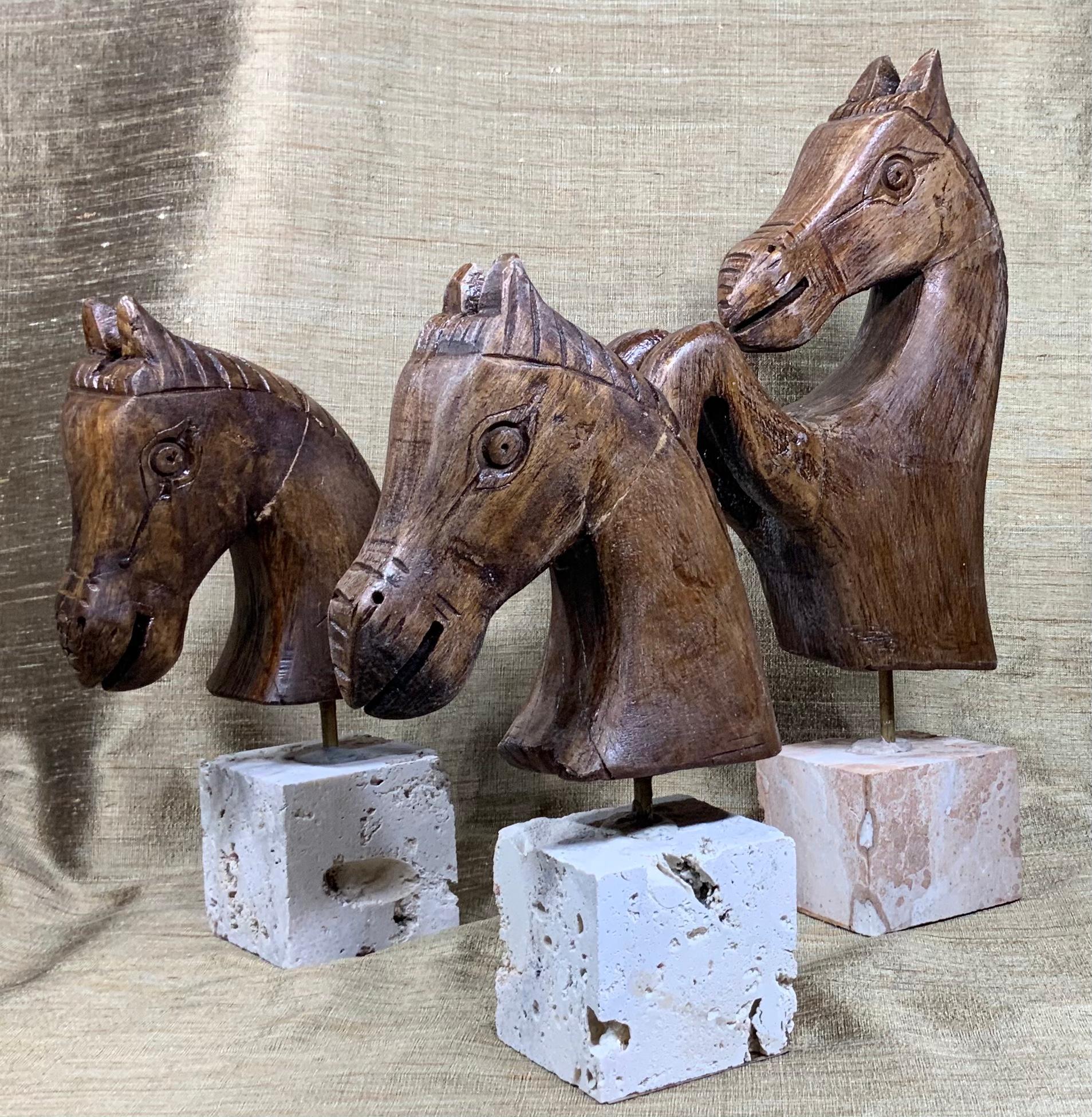 Set of Three Hand Carved Wood Horses 3
