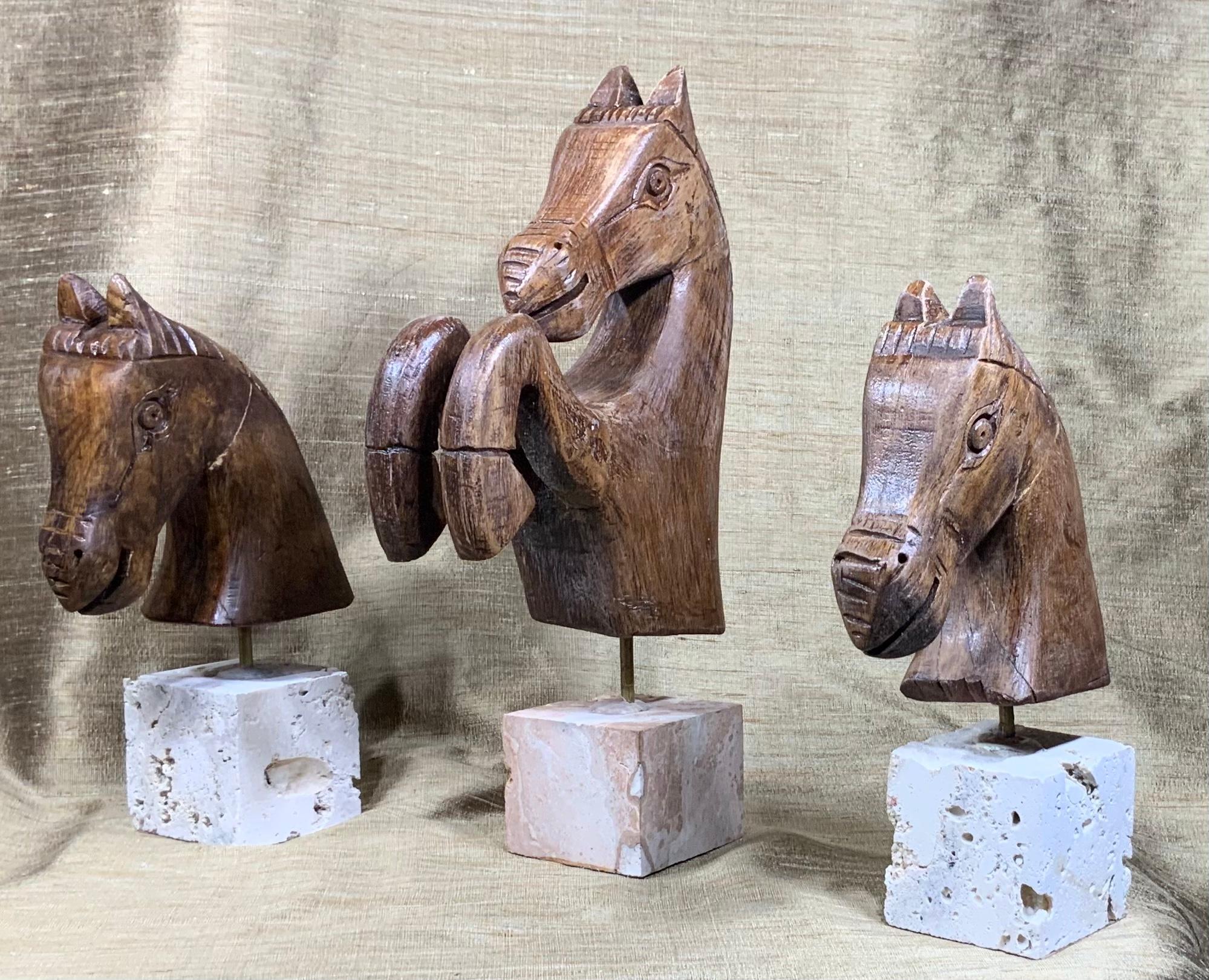 Set of Three Hand Carved Wood Horses 4