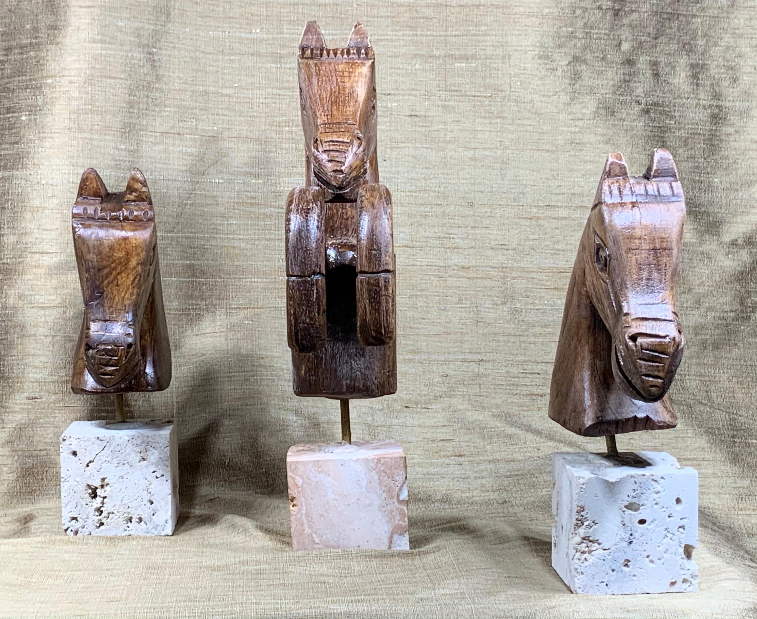 Set of Three Hand Carved Wood Horses In Good Condition In Delray Beach, FL