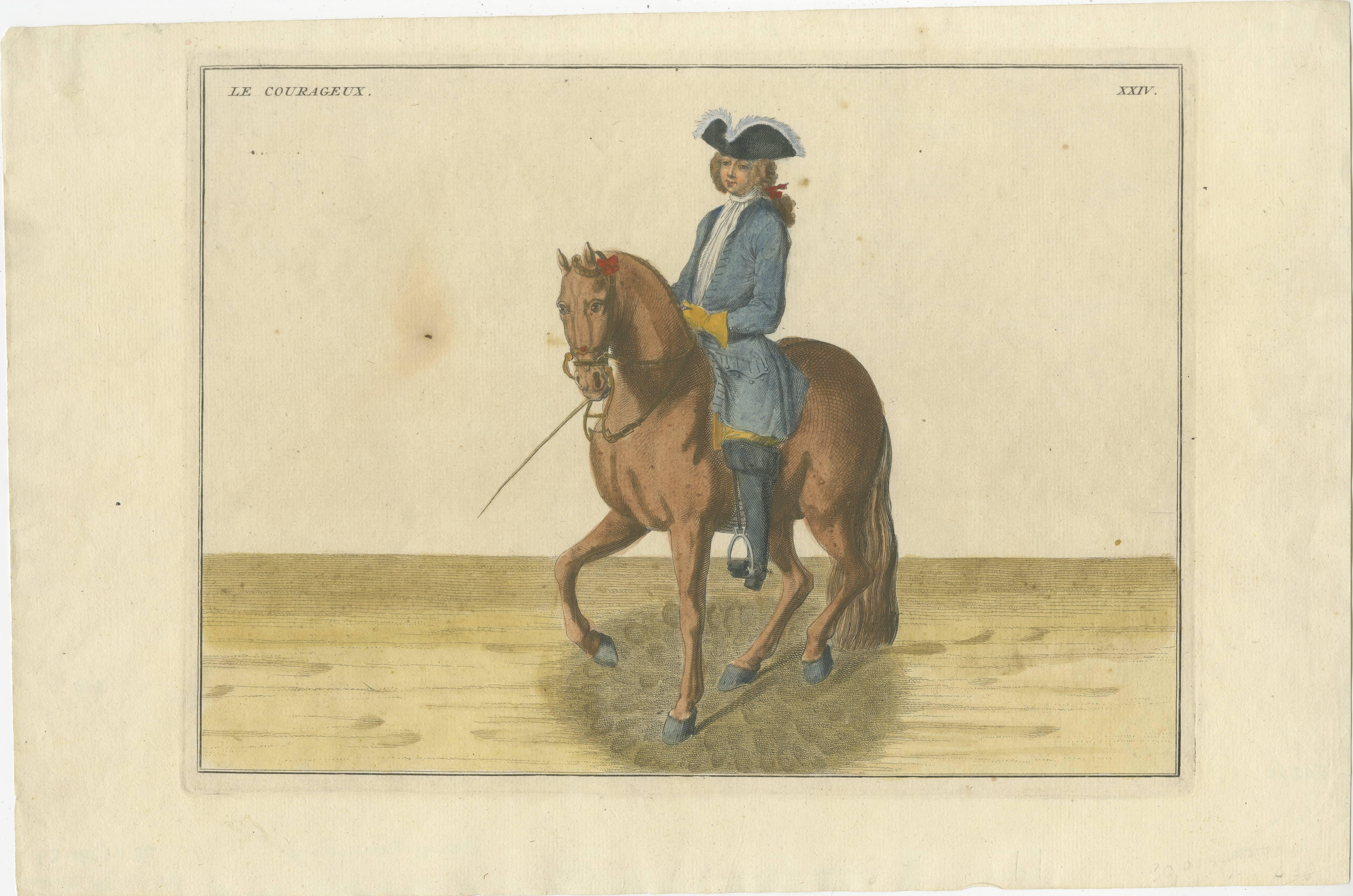 Set of Three Hand-Colored Equestrian Engravings, circa 1727