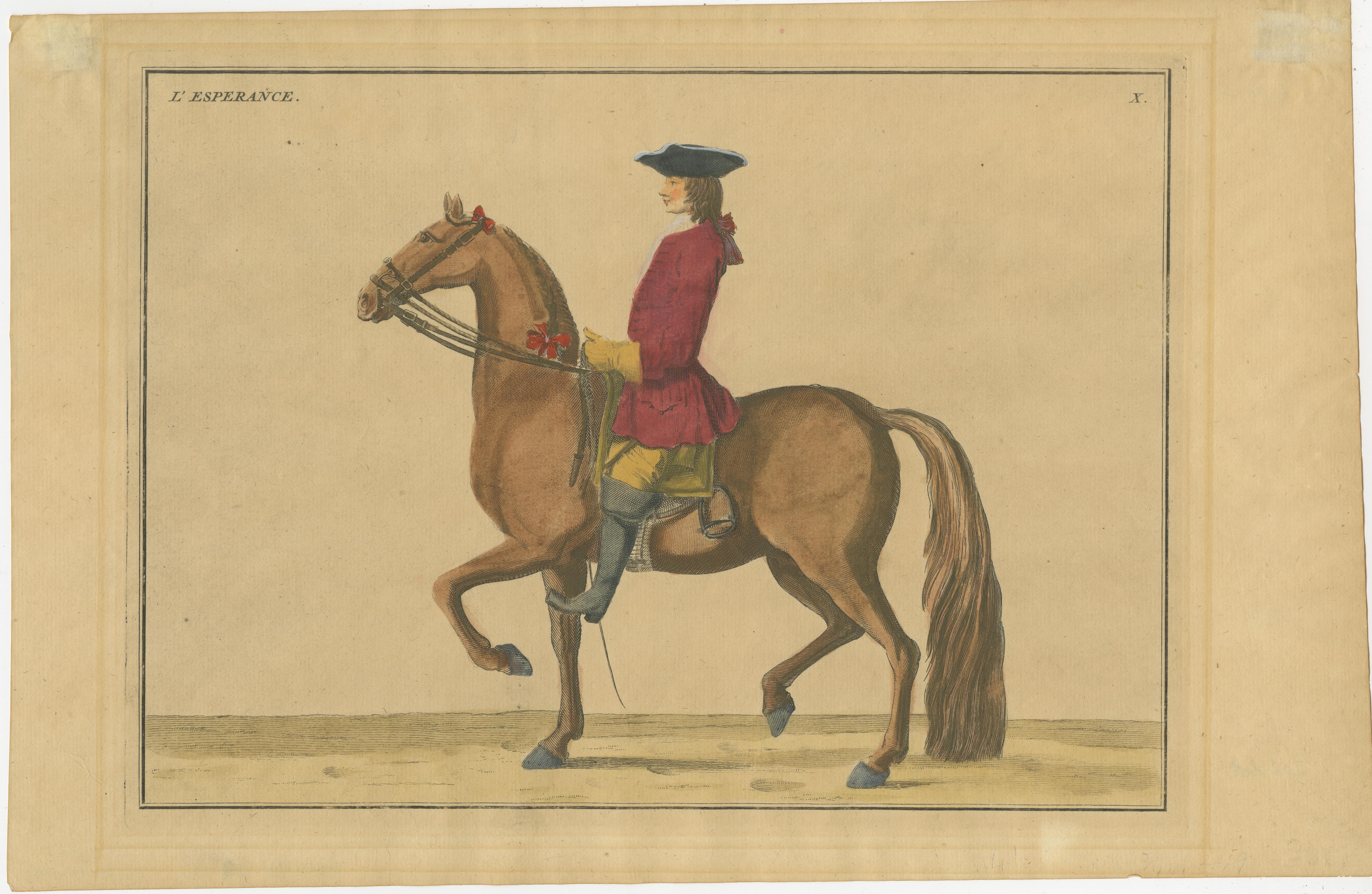 Set of Three Hand-Colored Equestrian Engravings, circa 1727