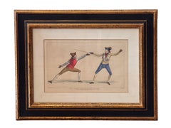 Set of Three Hand Colored Fencing Themed Engravings
