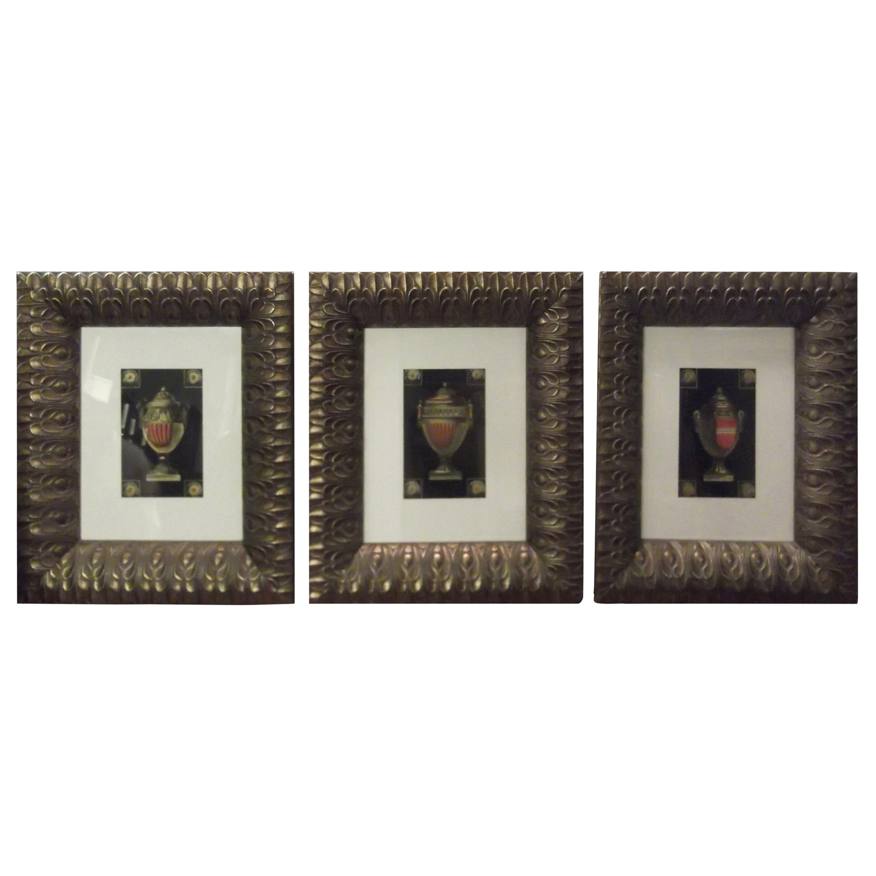 Set of Three Hand Colored Neoclassic Prints with Egyptian Revival Frames