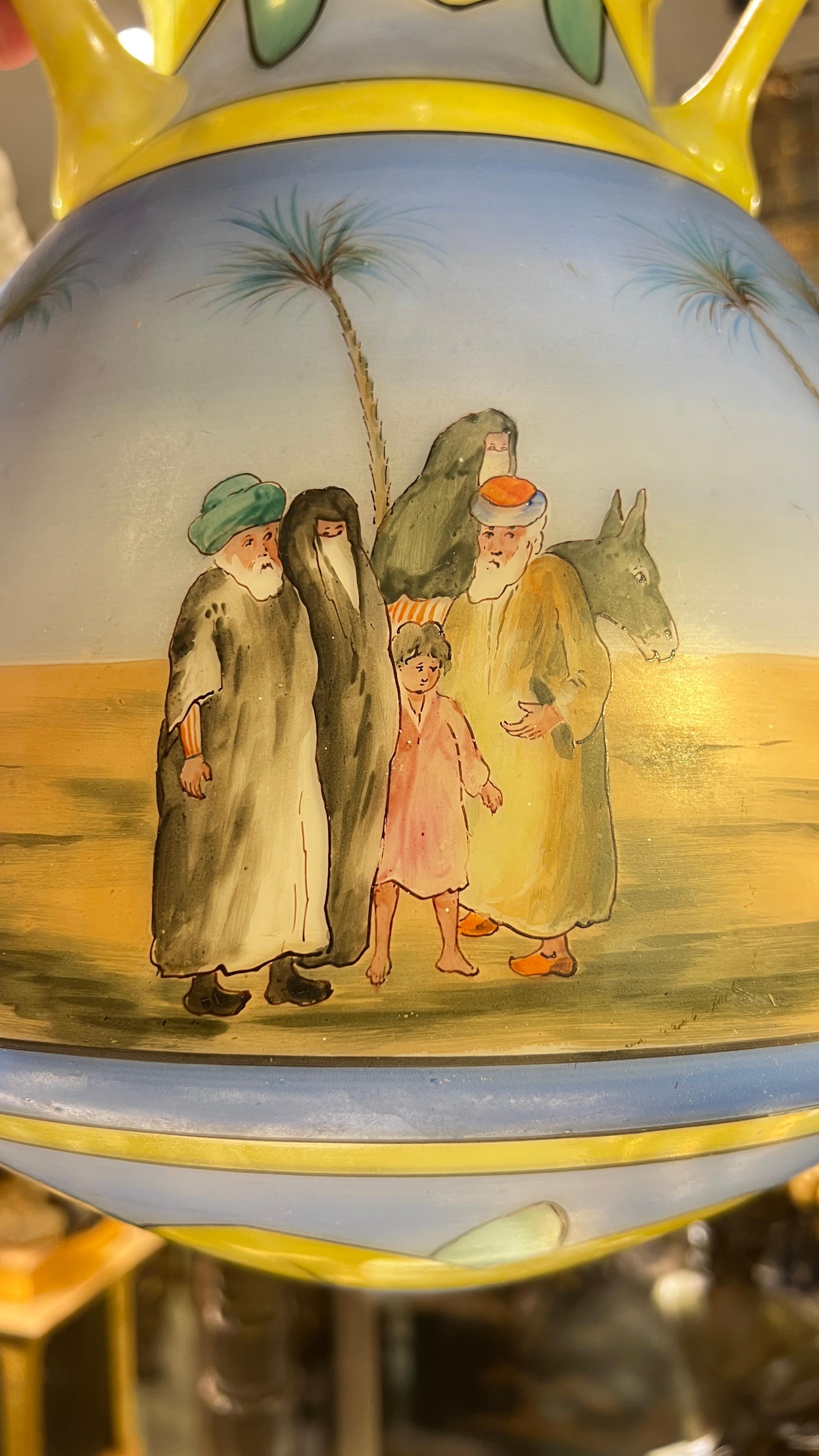 Ensemble de trois lampes de mosquée en verre islamique peintes à la main en vente 1